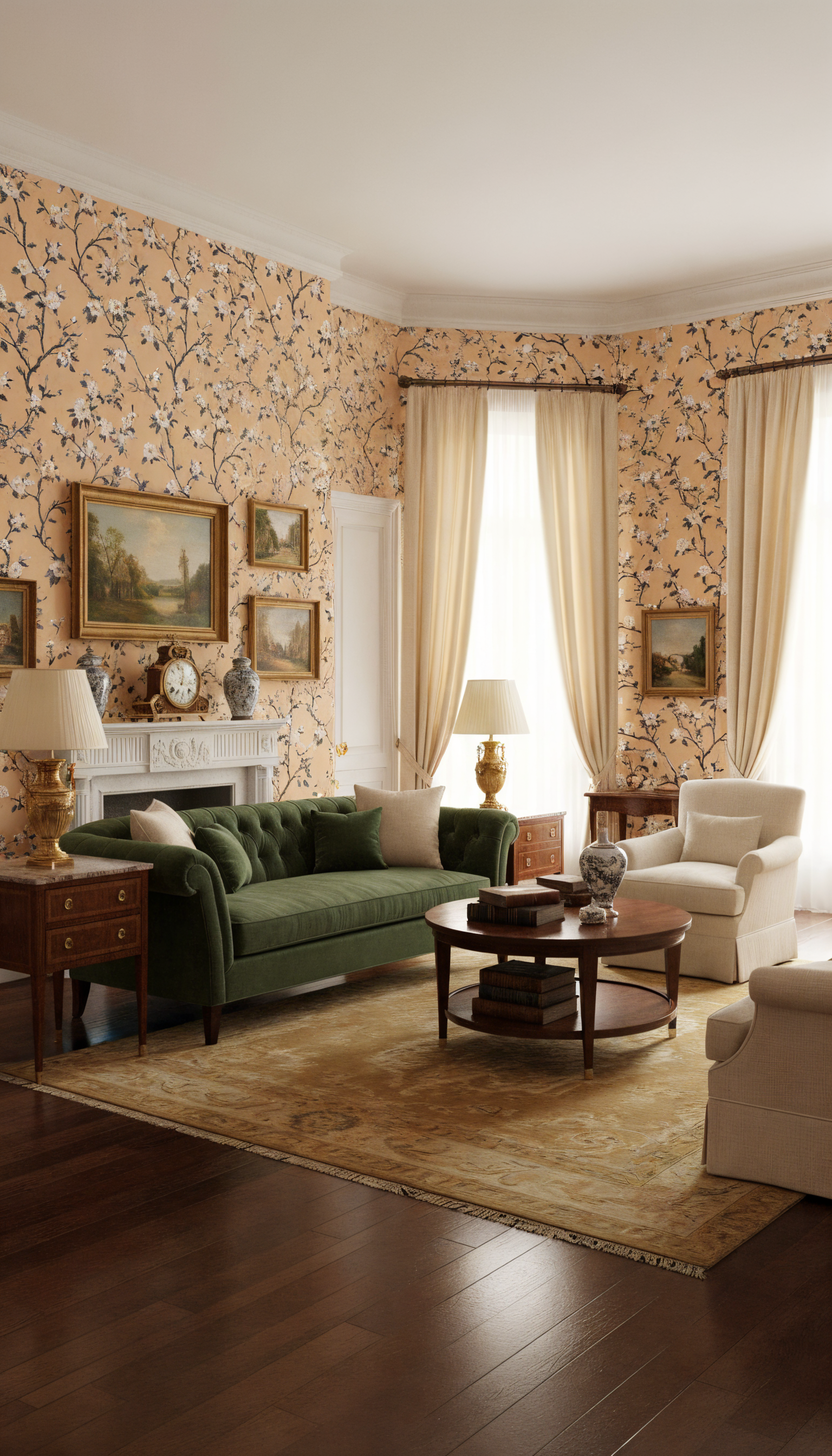 peach wallpaper with blue floral branches
blue and white flower wallpaper on peach