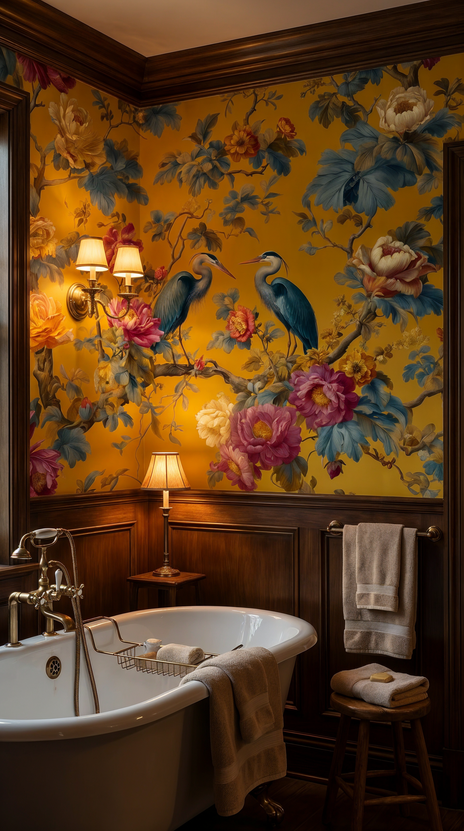 yellow chinoiserie mural birds and flowers
peony blossom wallpaper oriental style