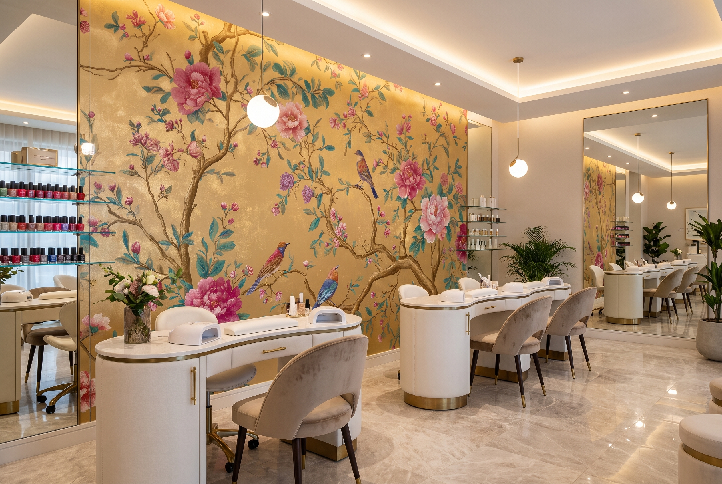 chinoiserie floral wallpaper decorative mural
oriental garden mural peony flowers design