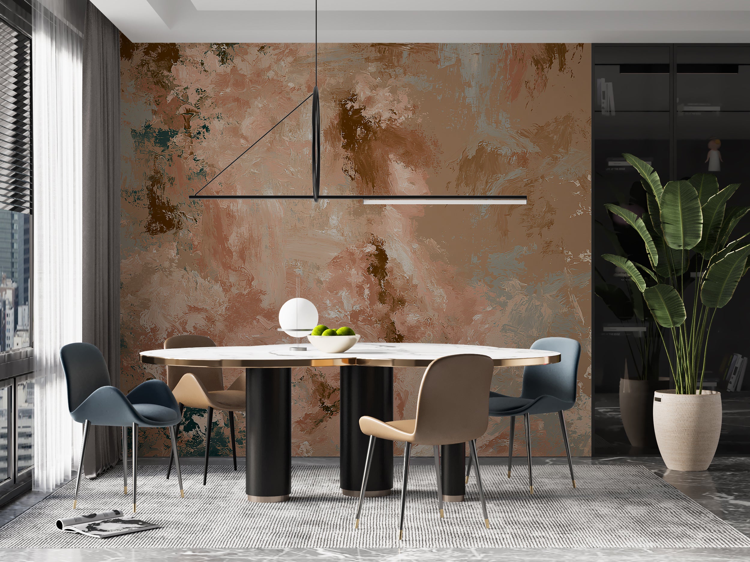 contemporary painterly wallpaper abstract pattern
textured wallpaper with blush beige and muted teal