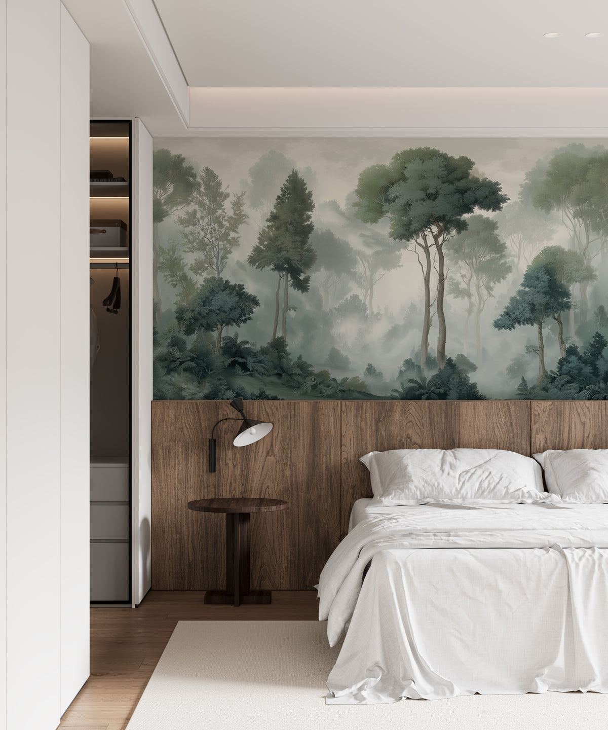 Misty Forest Wall Mural Green Woodland Wallpaper Foggy Tree Landscape Eucalyptus Forest Nature Wallpaper Botanical Woodland Wall Art
