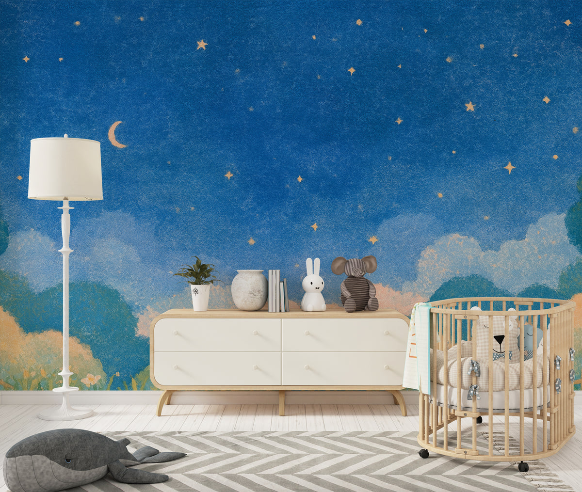 Dreamy Blue Sky Wallpaper With Pastel Clouds And Moon Illustration



Watercolor Night Sky Wallpaper With Teal Trees And Peach Clouds
