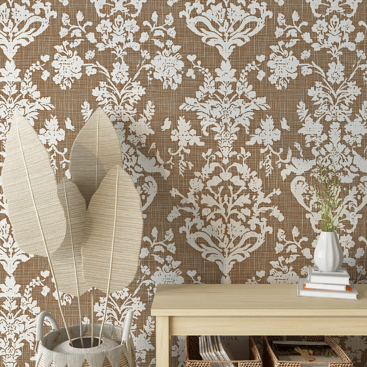 Beige and White Classic Wallpaper - Linen Style Vintage Wallpaper