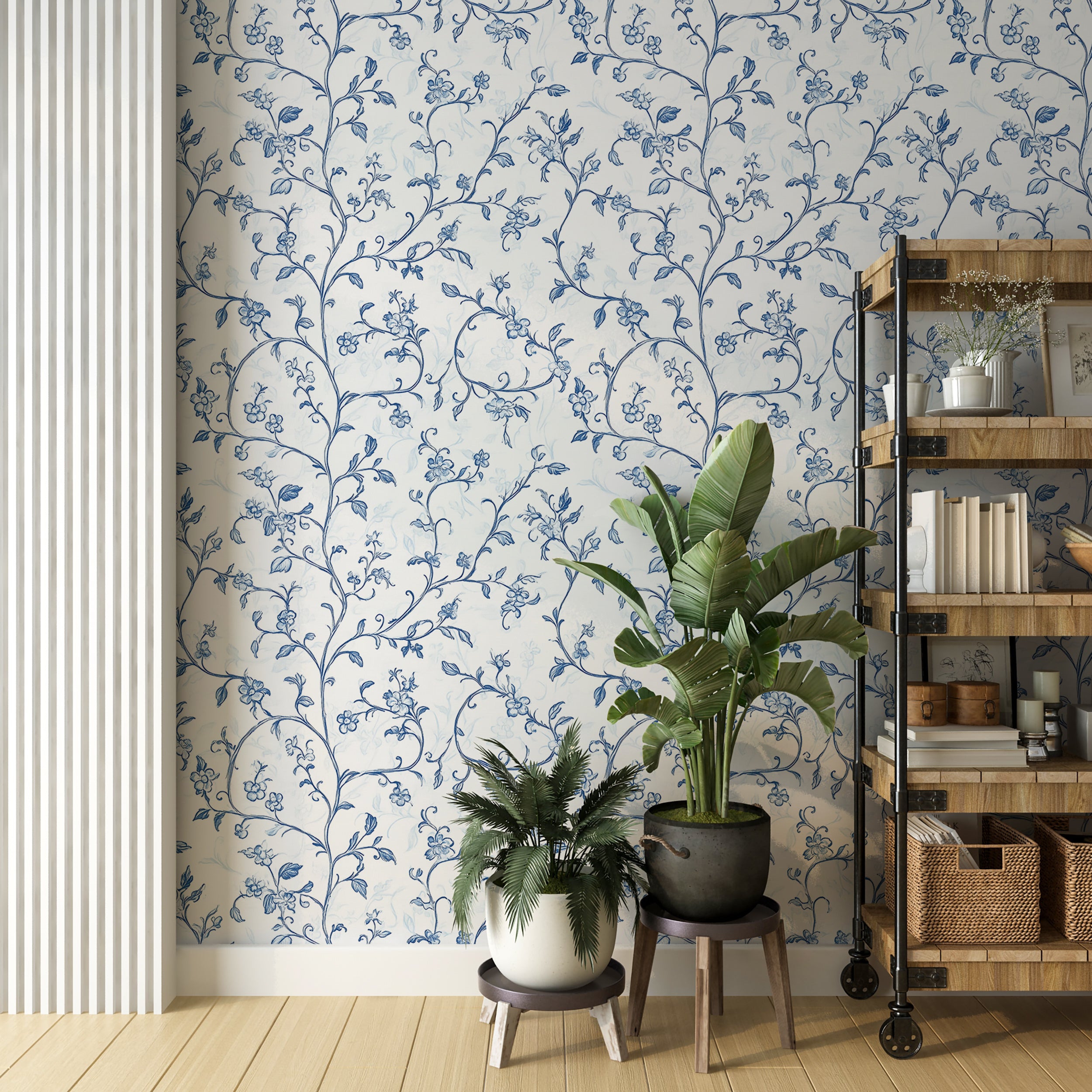 Easy-to-remove blue branches wallpaper for bedrooms
Refined nature-inspired peel and stick wall art