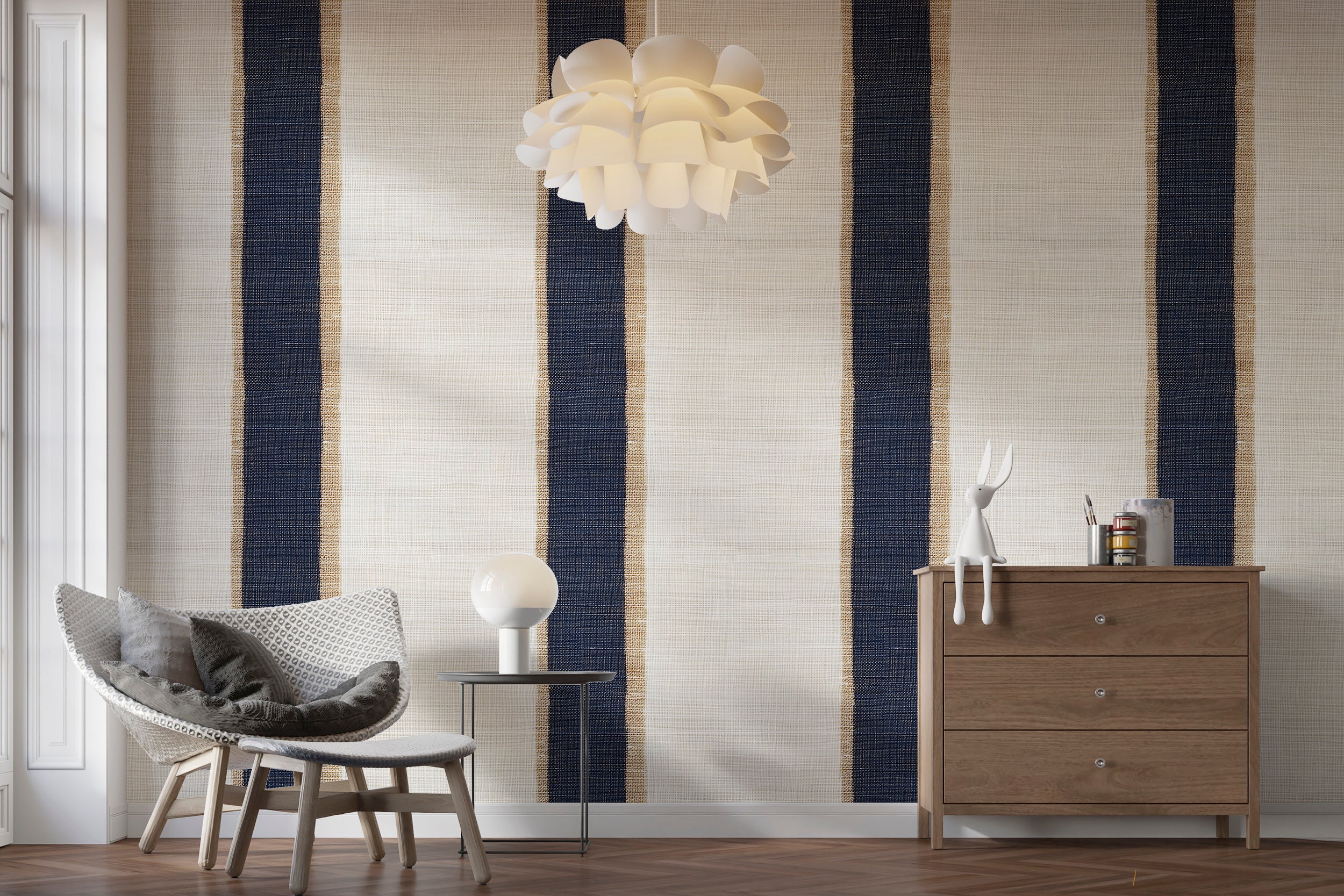 Luxury peel and stick striped wallpaper for bedrooms
Subtle blue and beige stripes wallpaper for sophisticated accents