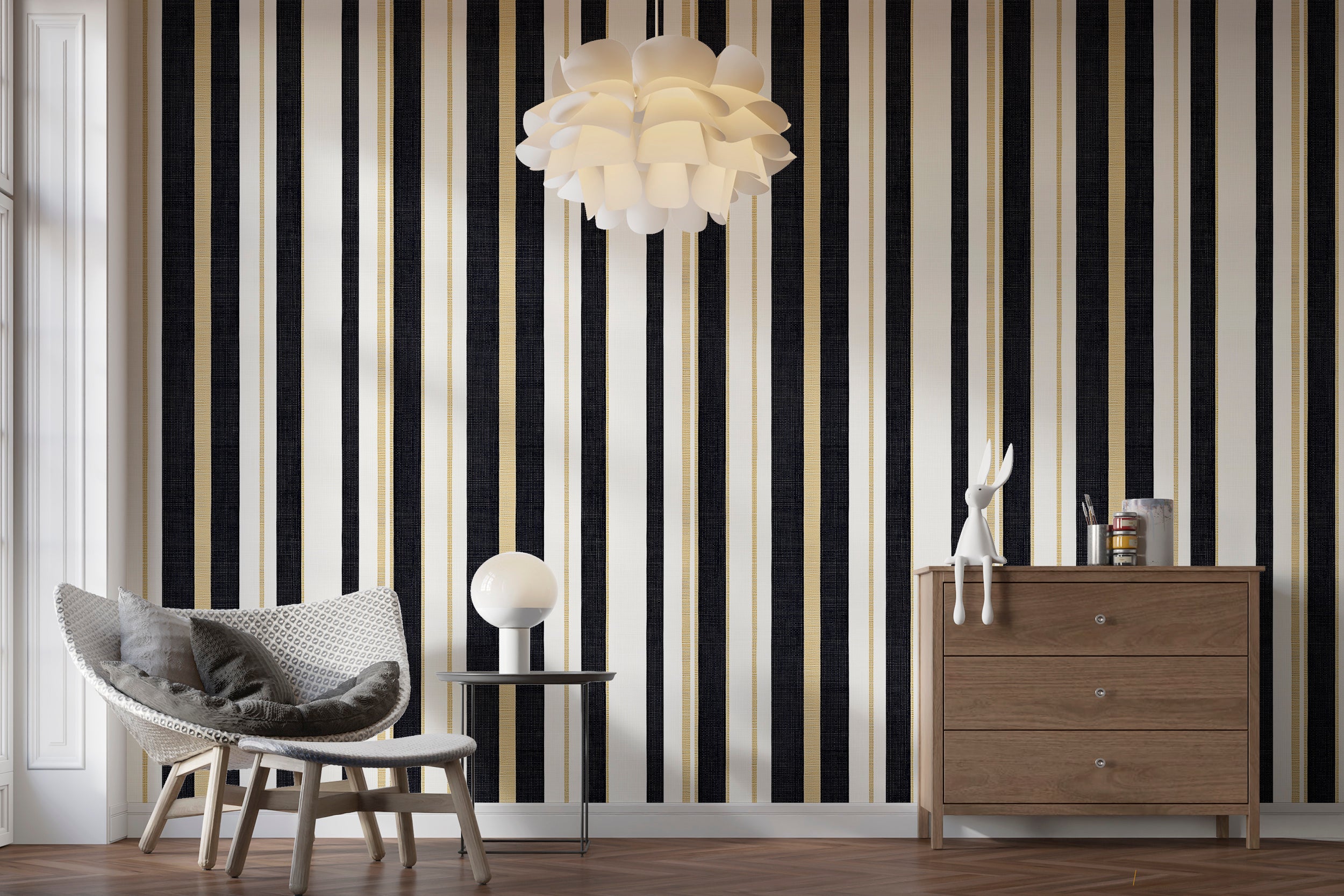 Small stripes traditional wallpaper in blue, white, and gold
Peel and stick classic striped wallpaper for accent wallsSmall stripes traditional wallpaper in blue, white, and gold
Peel and stick classic striped wallpaper for accent walls