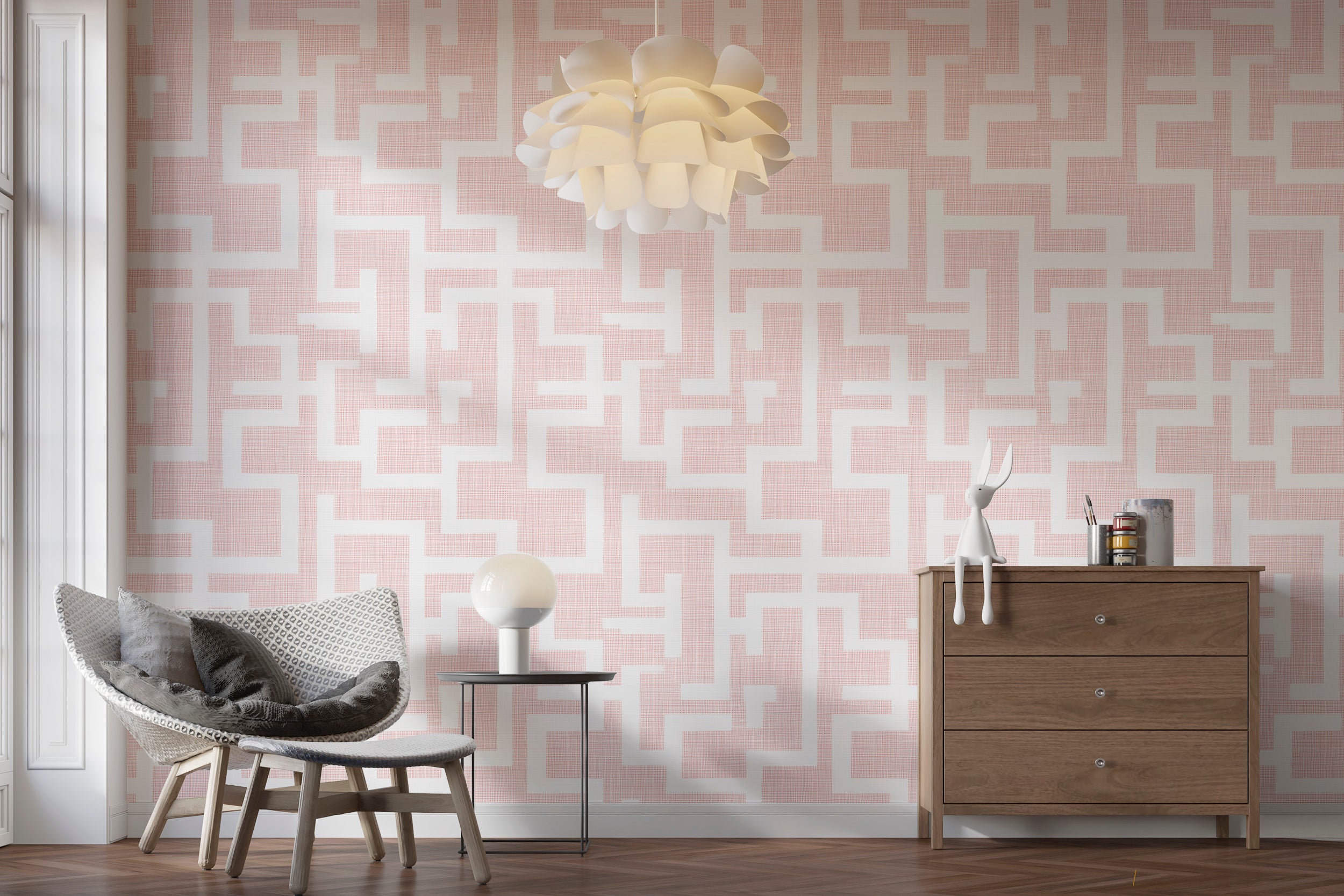 Peel and stick Greek decor wallpaper with clean lines
Pink and white line wallpaper for contemporary accent walls