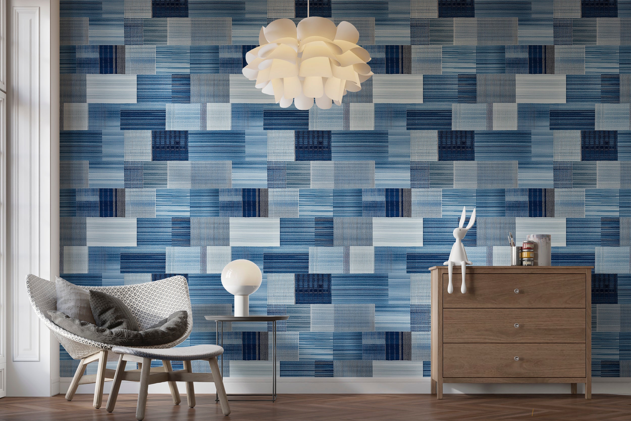 Peel and stick geometric blue wallpaper for modern spaces
Blue modern wallpaper perfect for stylish home decor