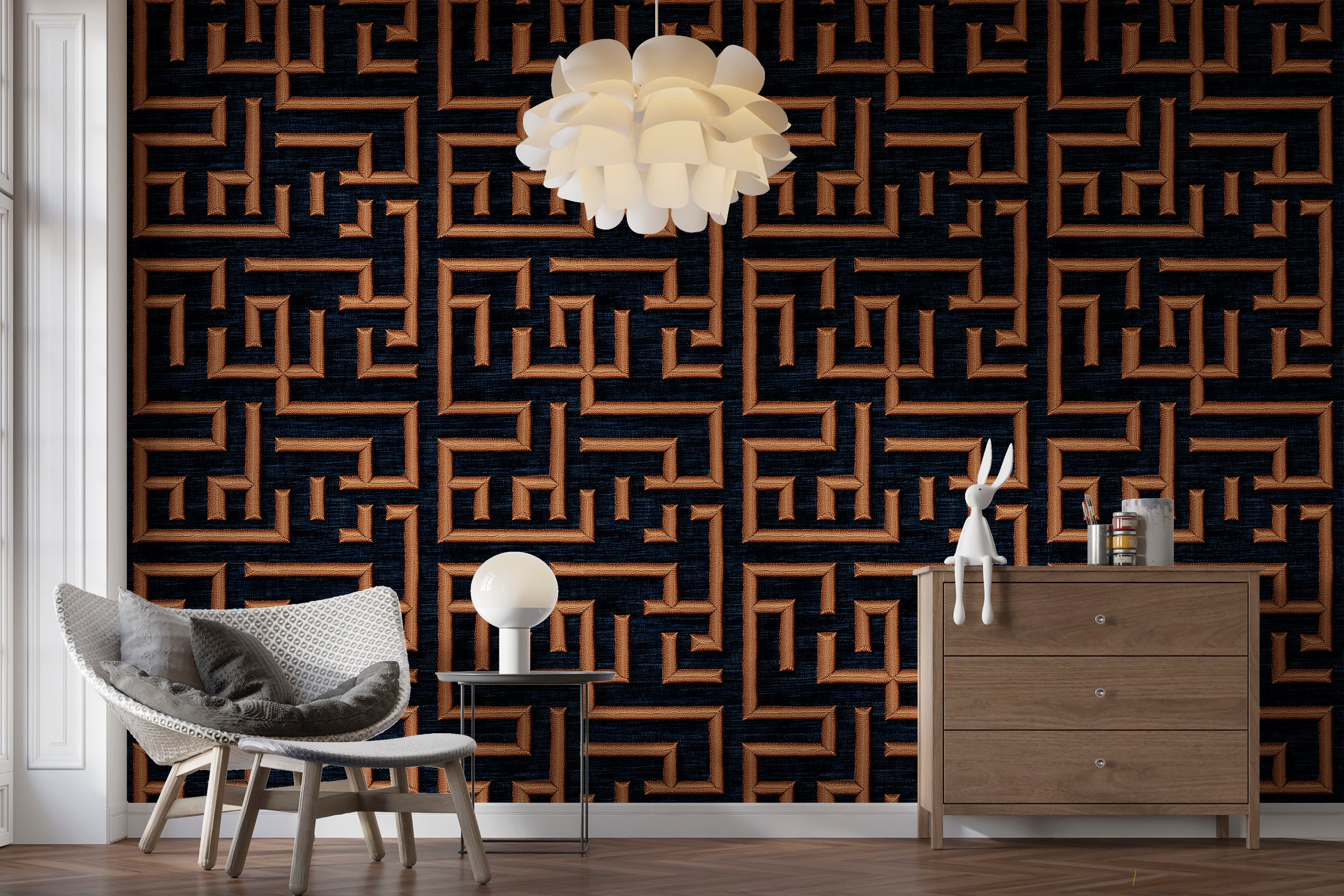 Blue and gold wallpaper ideal for modern luxury decor
Peel and stick wallpaper with classic geometric key design