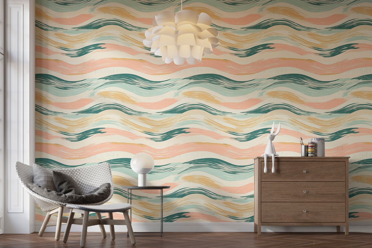 Pastel Colors Wavy Wallpaper - Colorful Waves Peel and Stick Decor