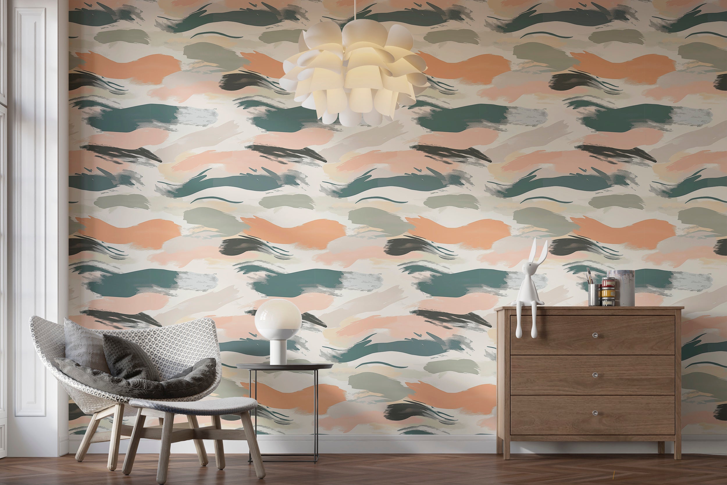 Contemporary light wallpaper ideal for studios and bedrooms
Peel and stick wallpaper with gentle brushstrokes pattern