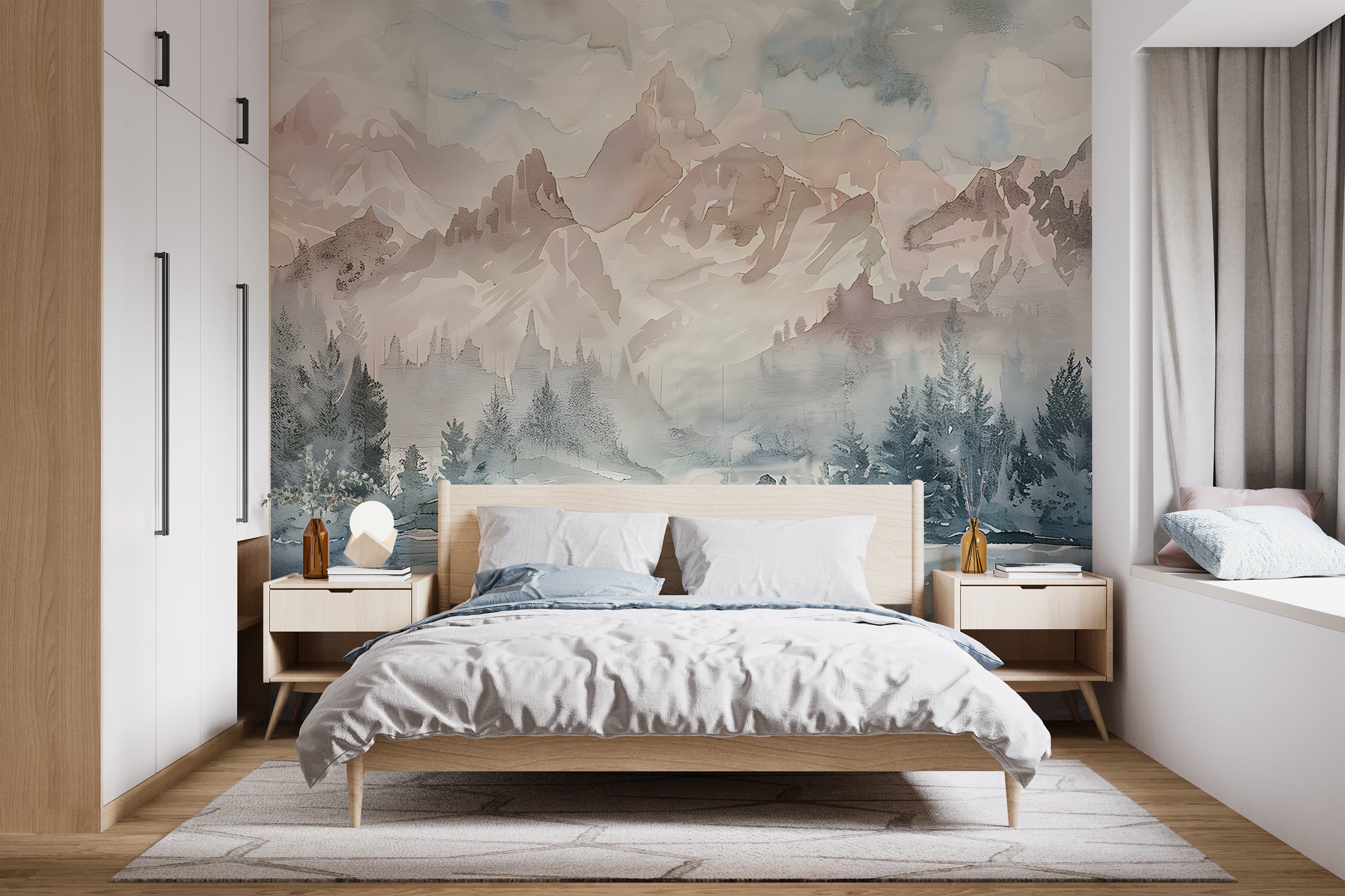 Relaxing Nature Scene Wallpaper Serene Forest and Mountains Wall Decal