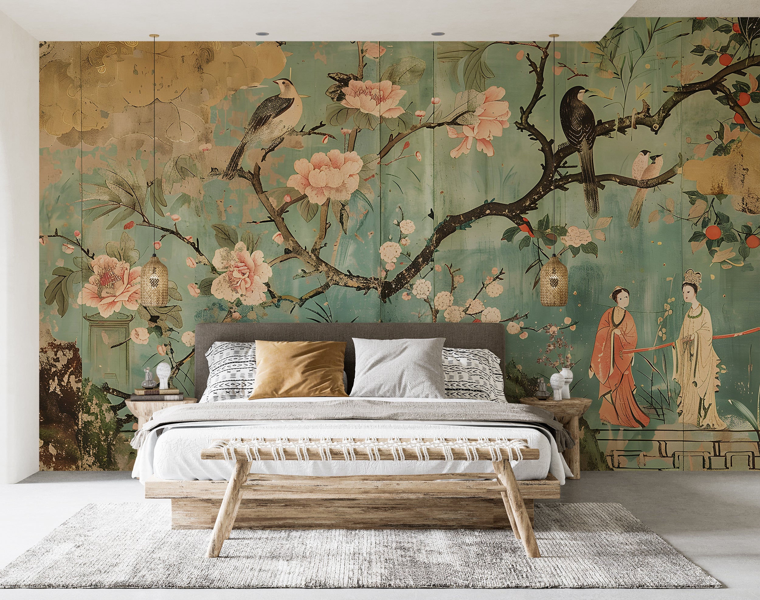 Vintage Style Oriental Wallpaper Old Floral Japanese Wall Covering