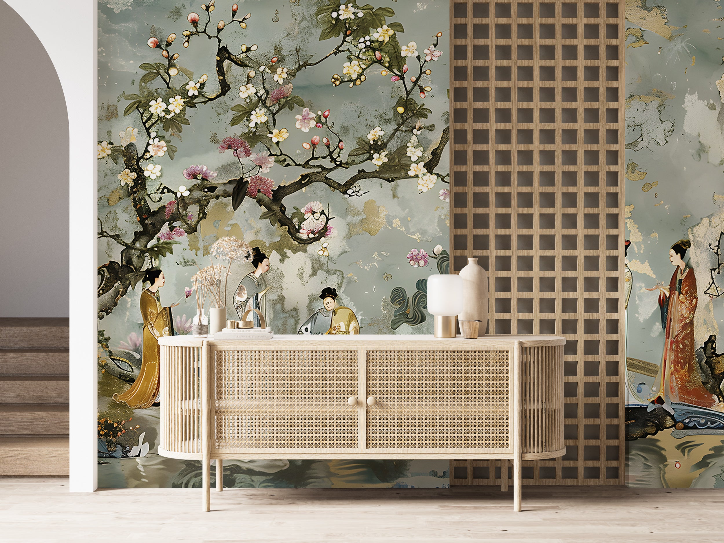 Chinoiserie Wallpaper with Delicate Florals