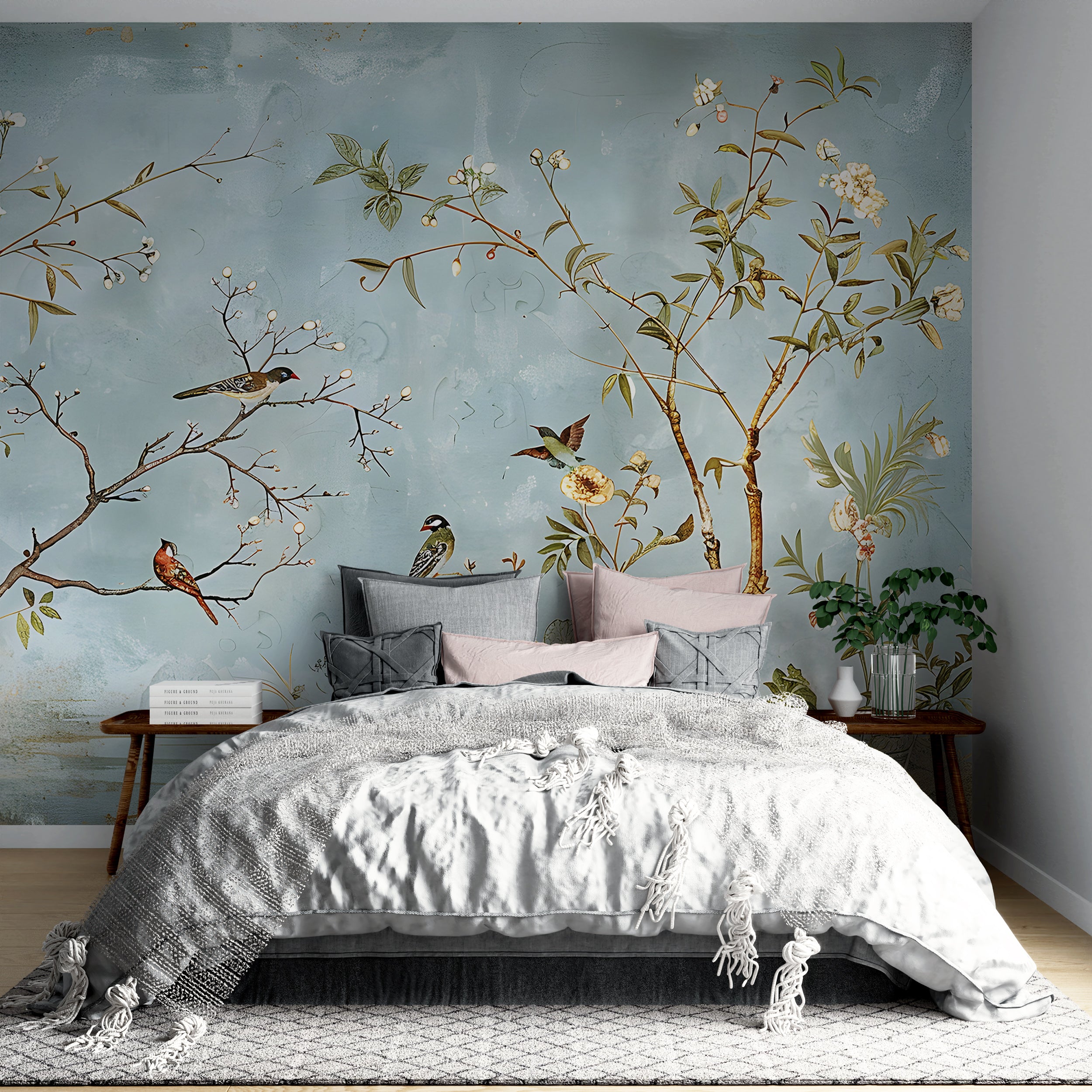 Peel and Stick Soft Pastel Color Botanical Mural
