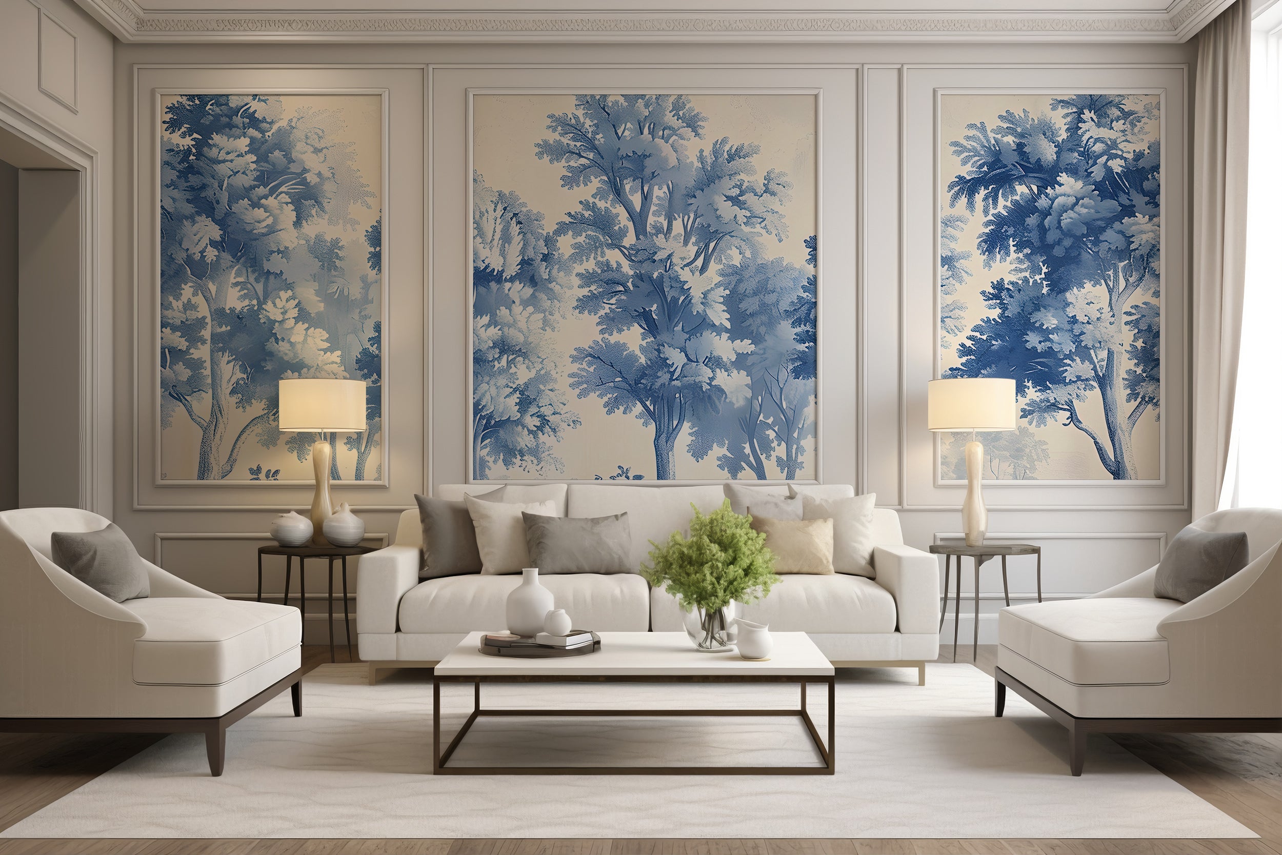 Tranquil Blue Monochrome Trees Wall Decor