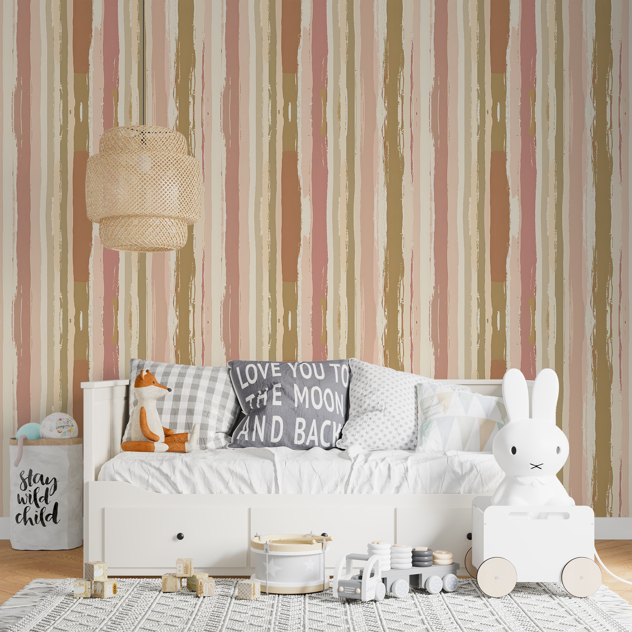 Beige and Pink Striped Peel and Stick Wallpaper Soft Pastel Color Vertical Stripes Wall Decal