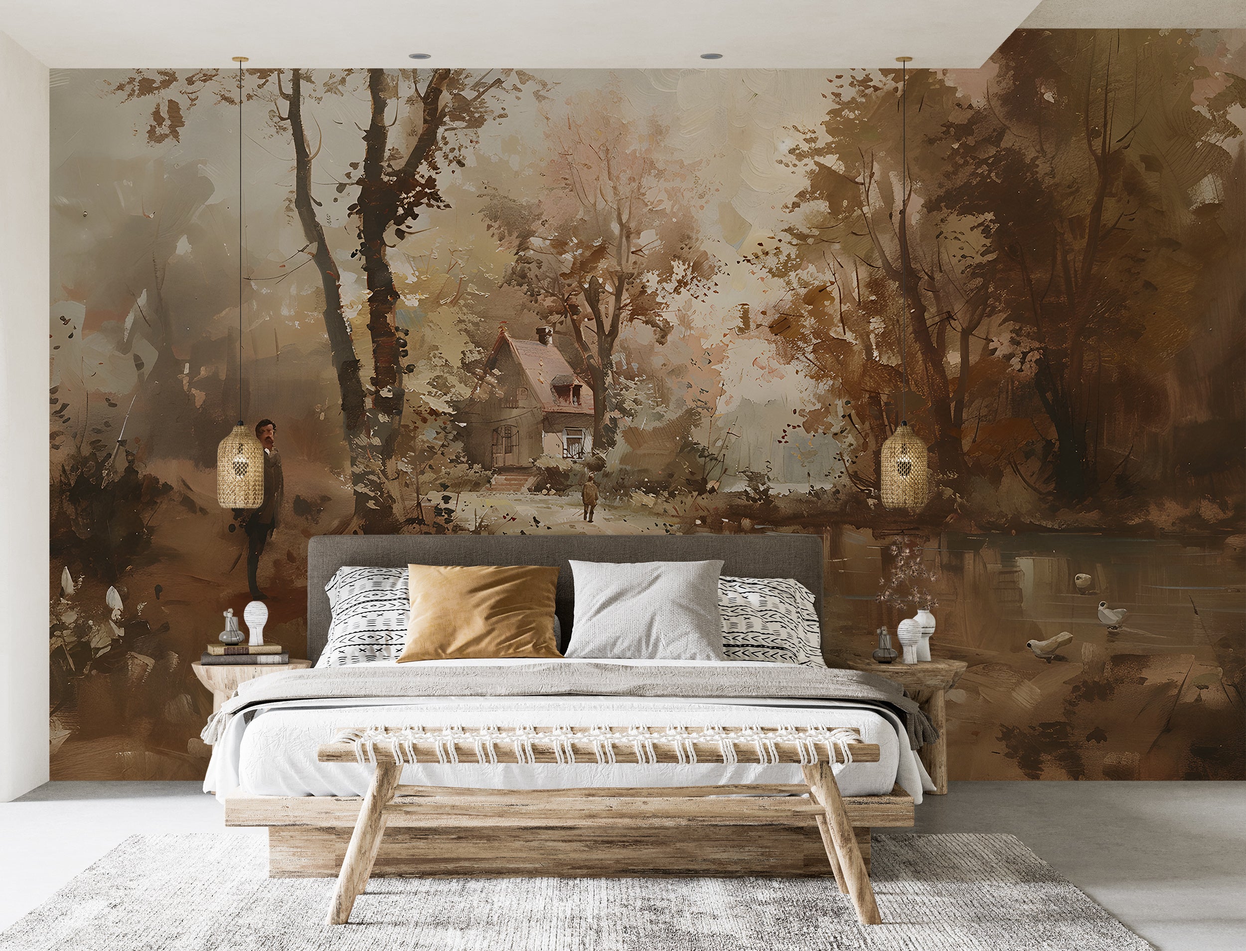 Vintage Brown Forest Wallpaper for Home Decor Tranquil Nature Landscape Peel and Stick Mural