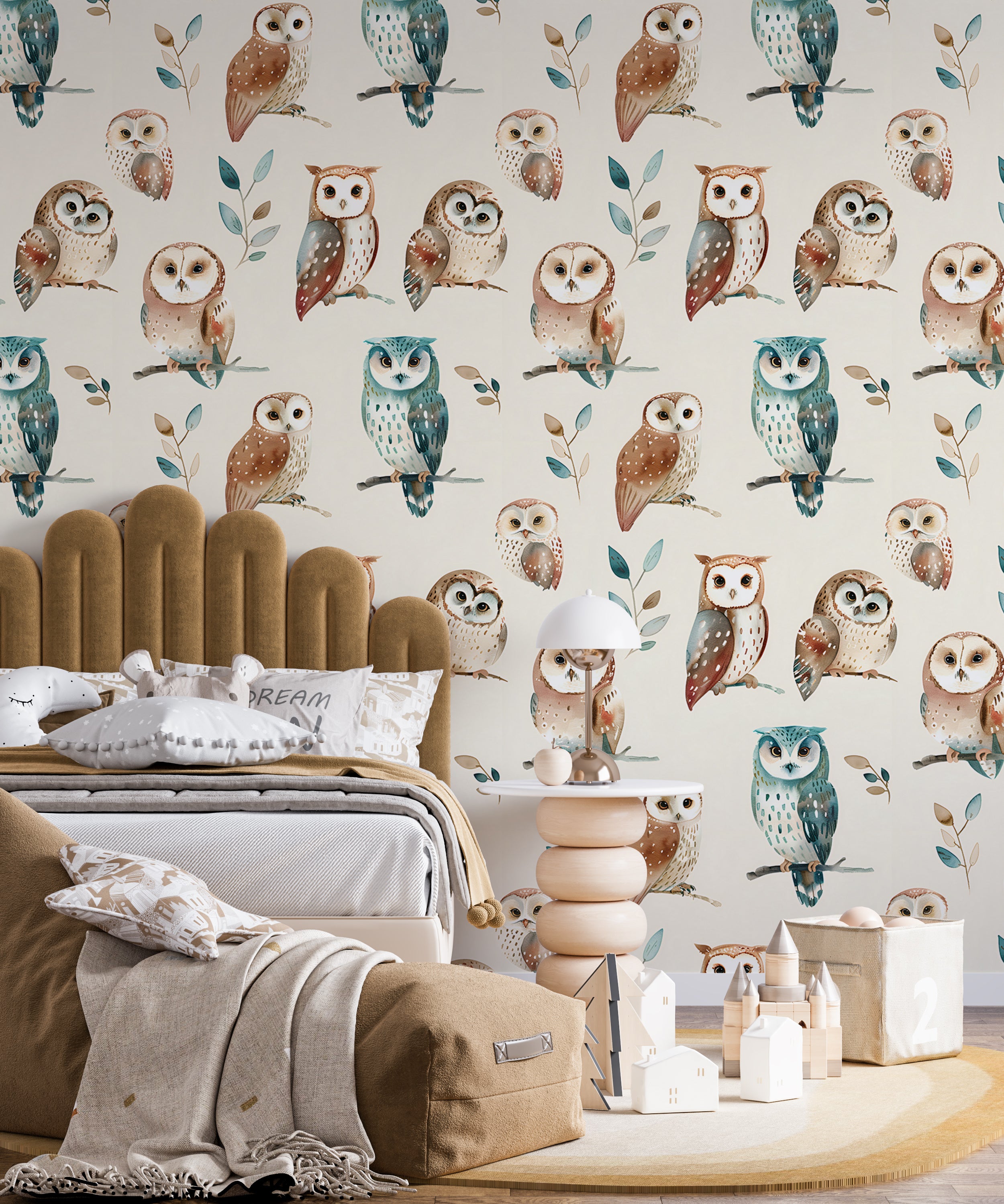 Soft pastel owls kids wallpaper