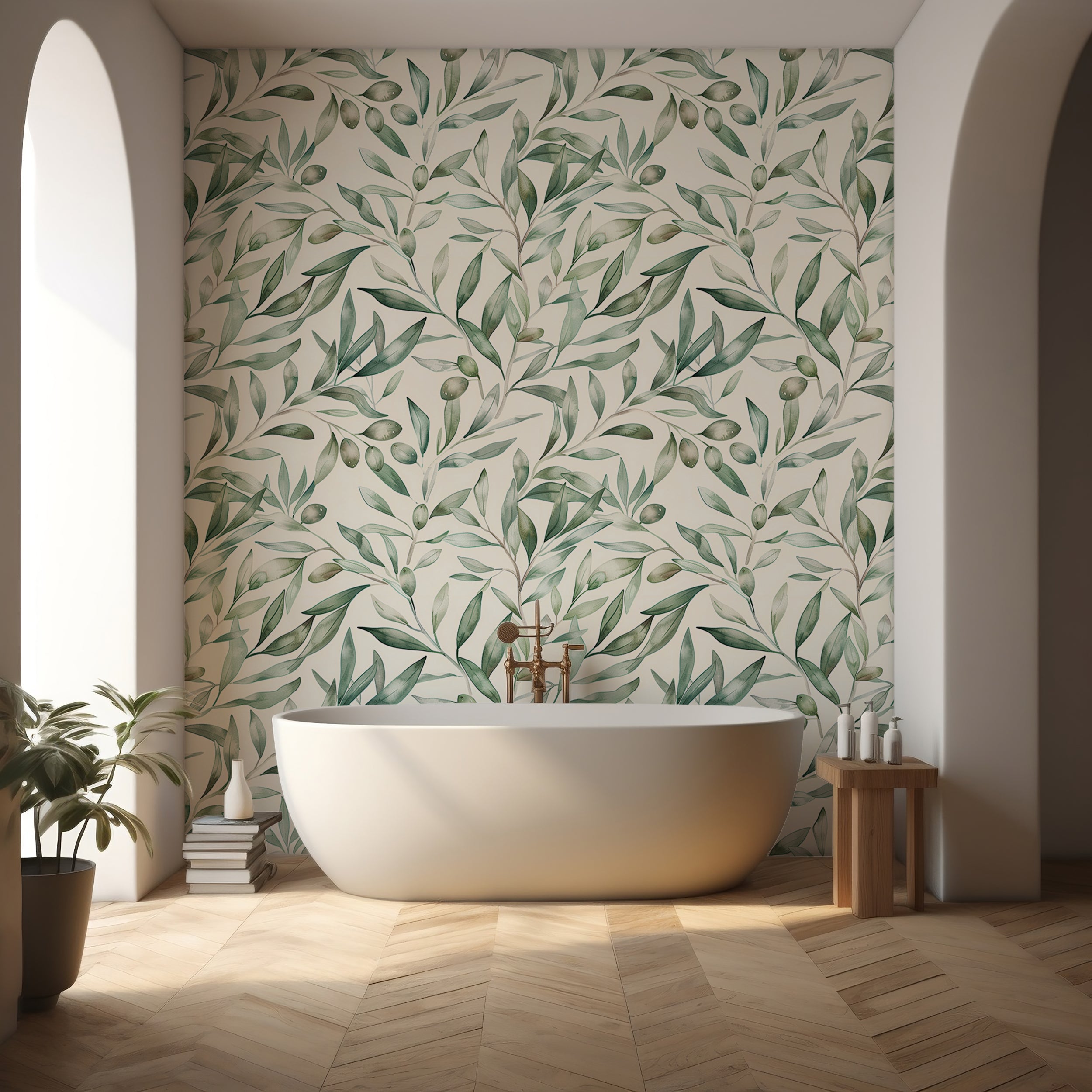 Removable olive branches wallpaper Soft green leaves wallpaper