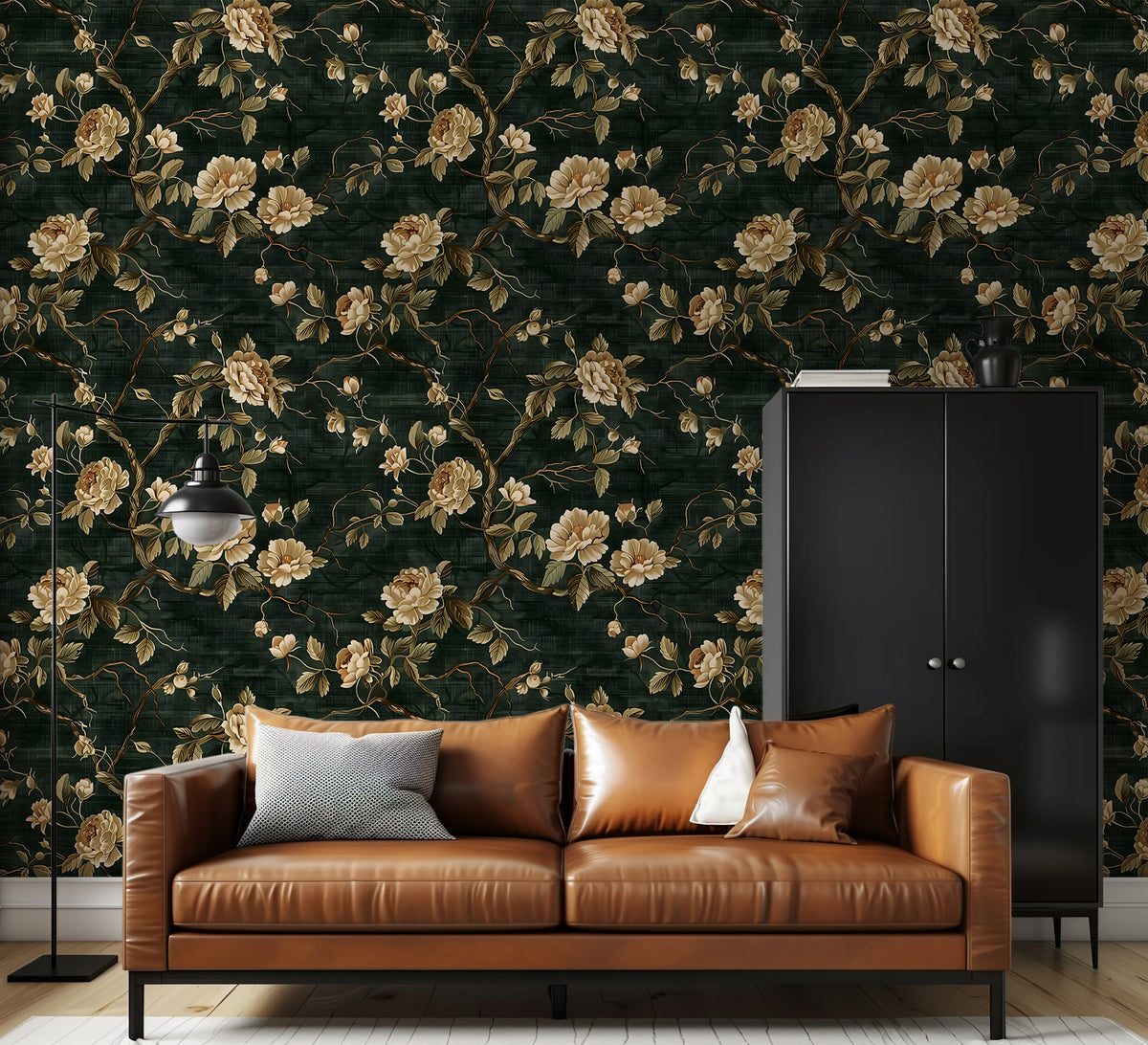Dark Green Vintage Botanical Wallpaper - Peel & Stick Floral Wallpaper
