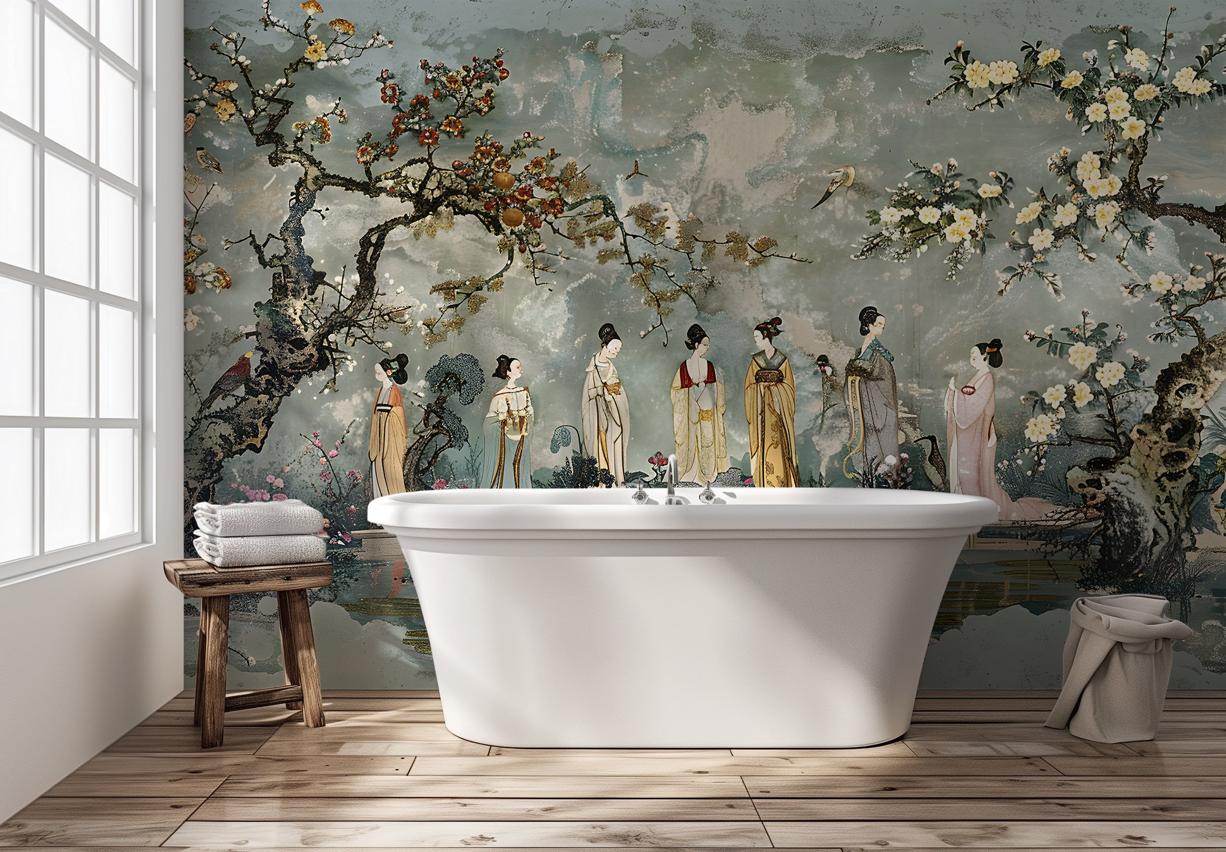 Classic Japanese accent wall art Removable Chinoiserie wallpaper