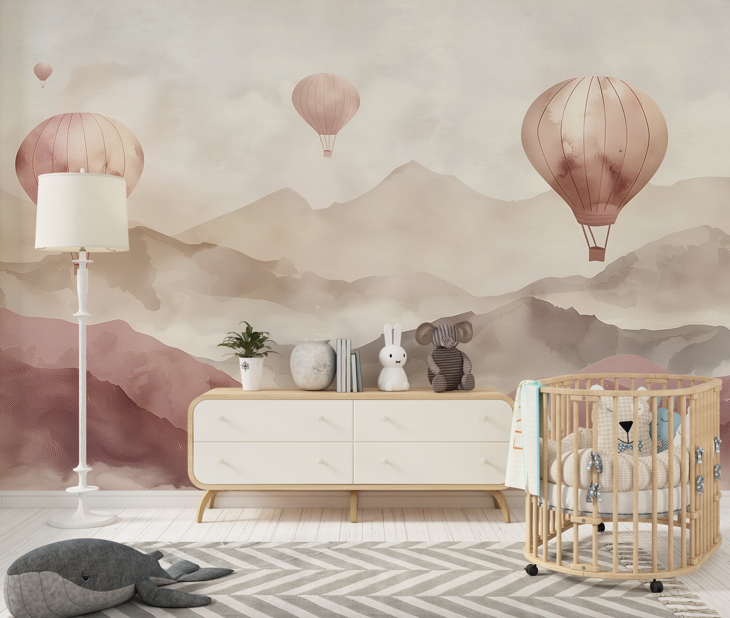 Pink and beige kids wall decor Nursery pastel mountain mural