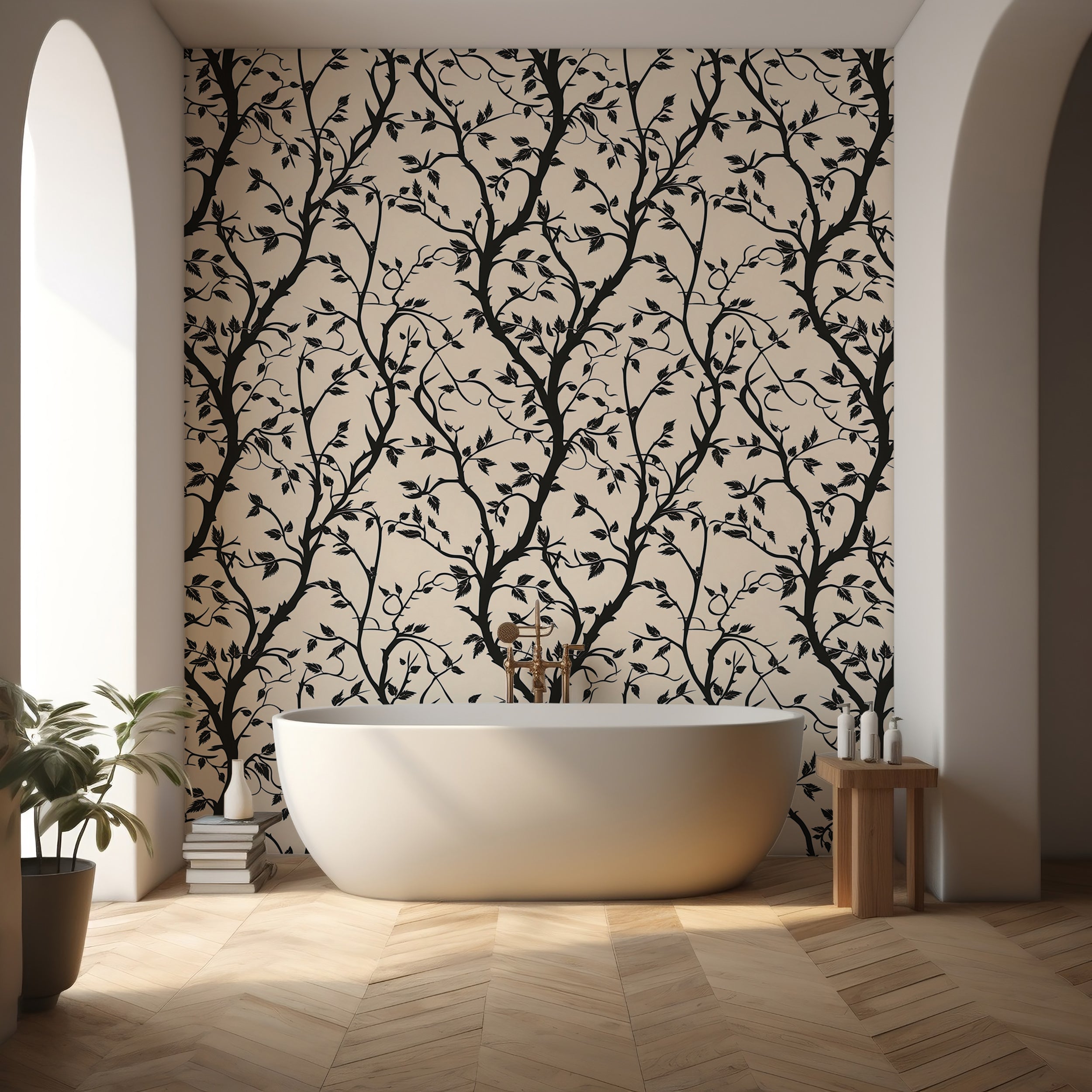 Beige and black peel and stick wallpaper