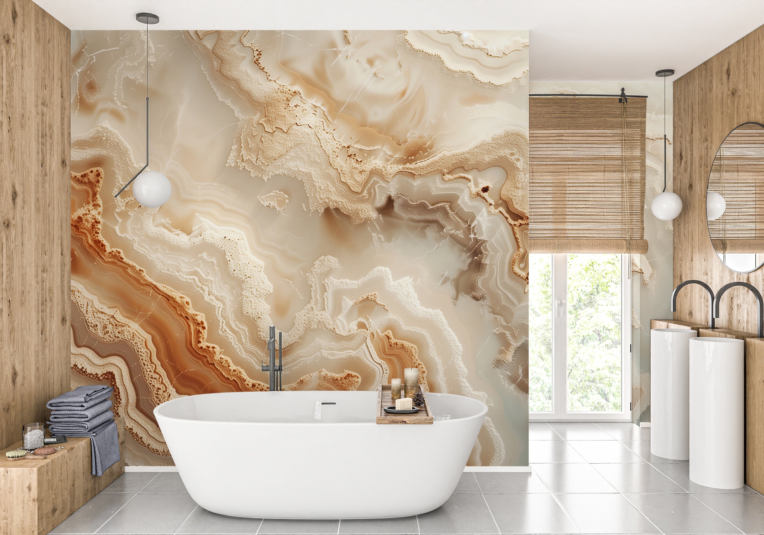 Beige marble accent wall mural Light natural stone texture wallpaper