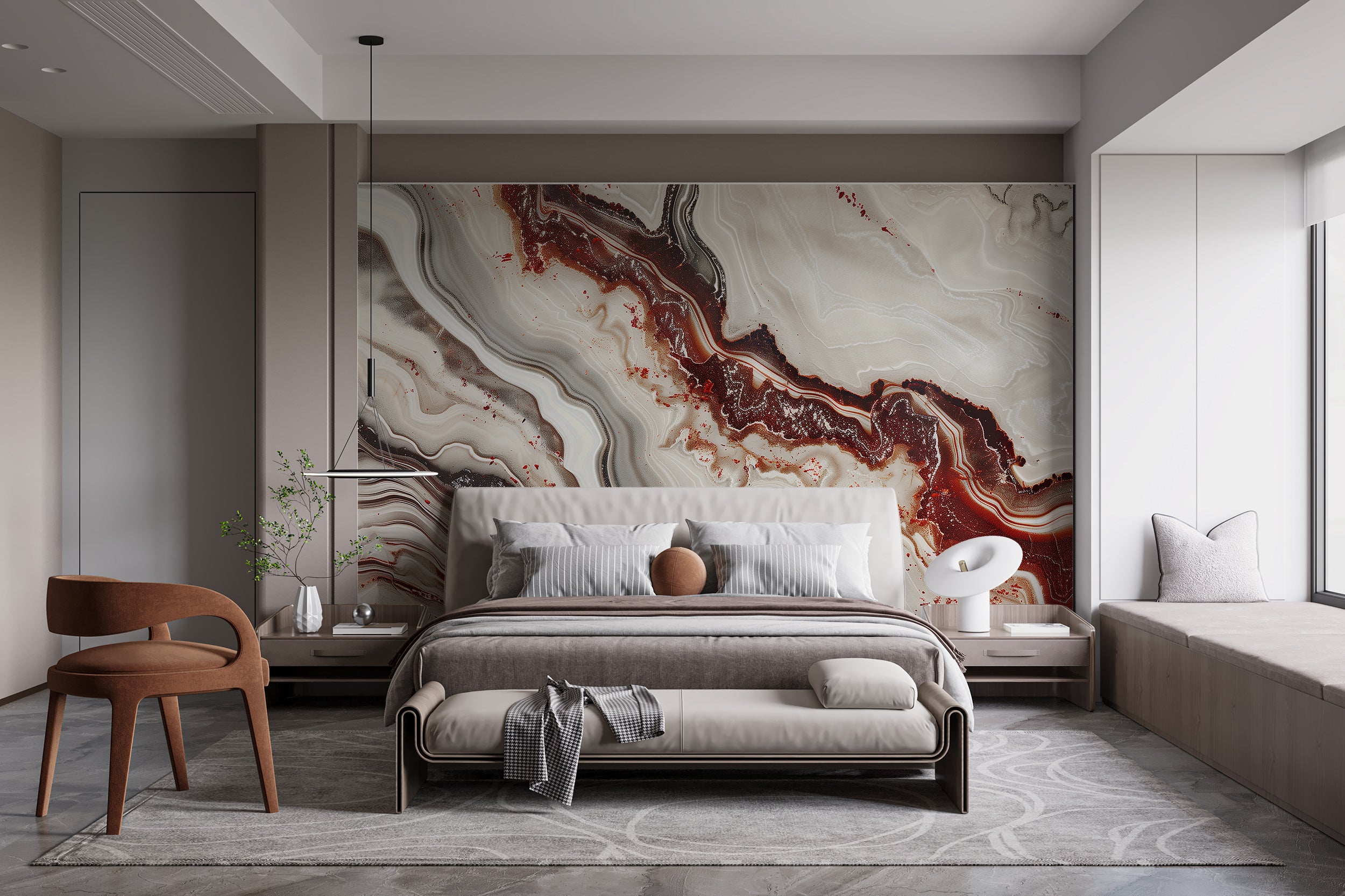 Removable grey and red marble decor Dark red marble peel and stick mural