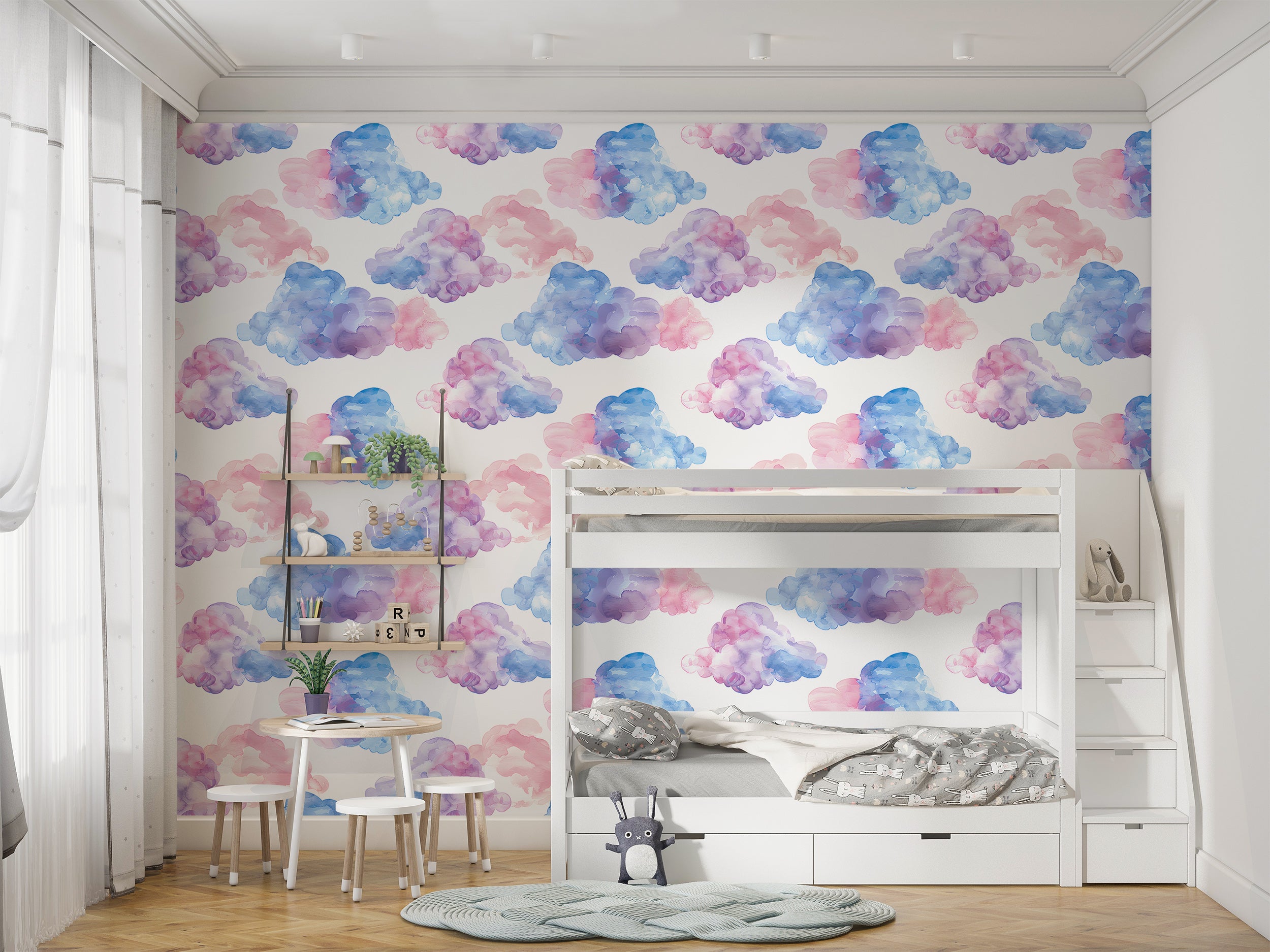 Watercolor soft pink and blue clouds decor