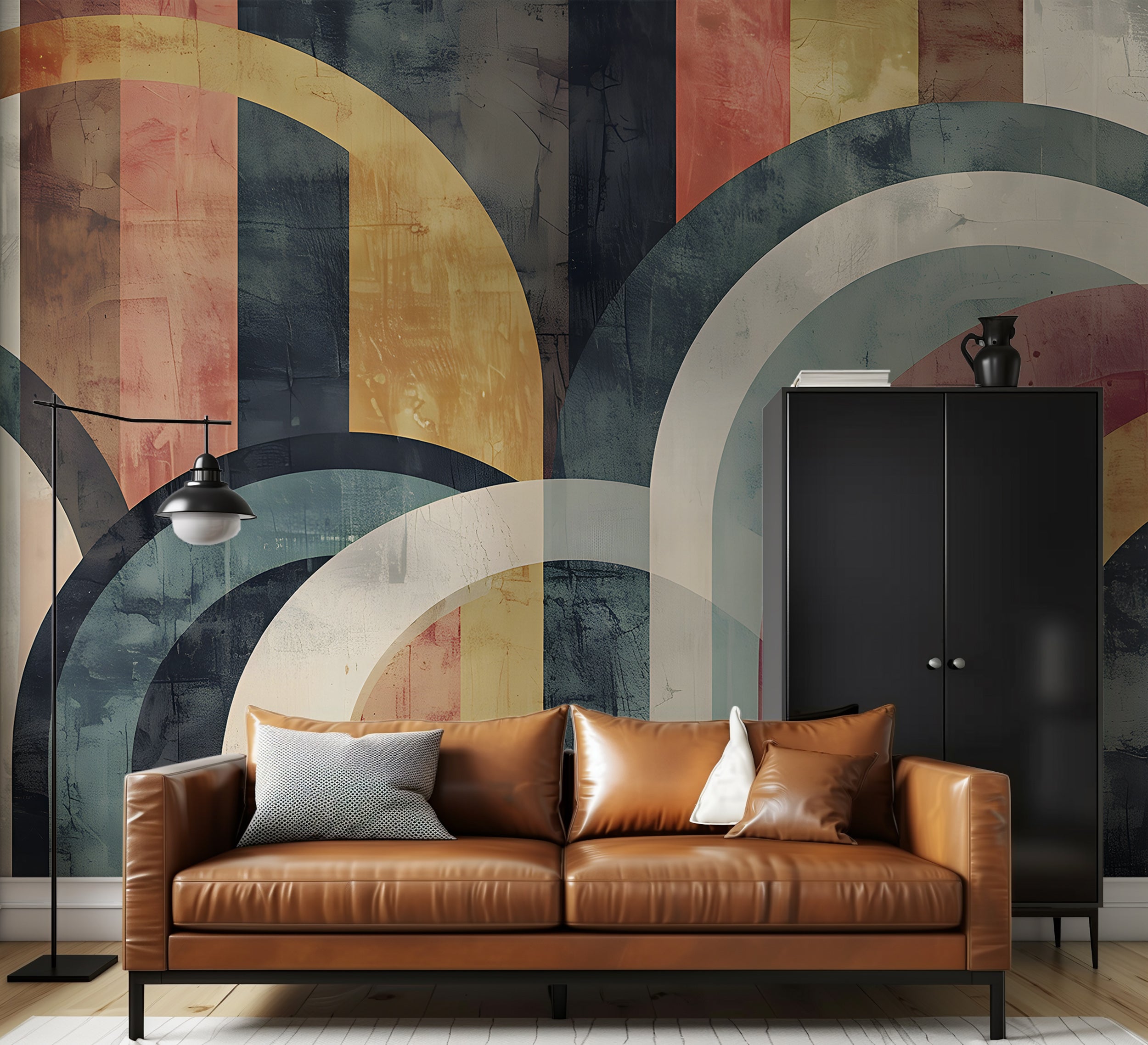 Abstract geometric arch wallpaper Colorful boho style shapes mural