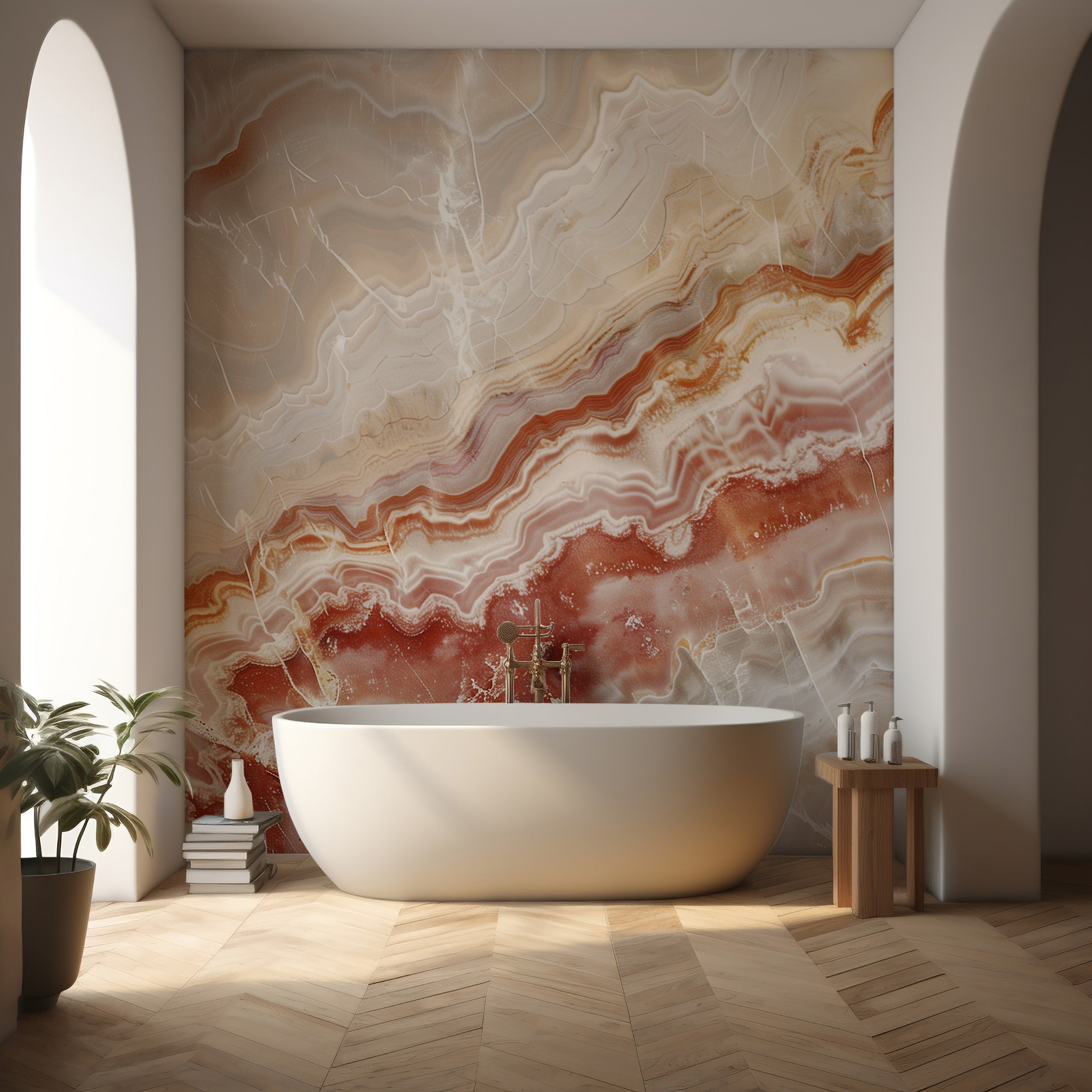 Peach marble wallpaper peel and stick Beige and orange marble wall mural
