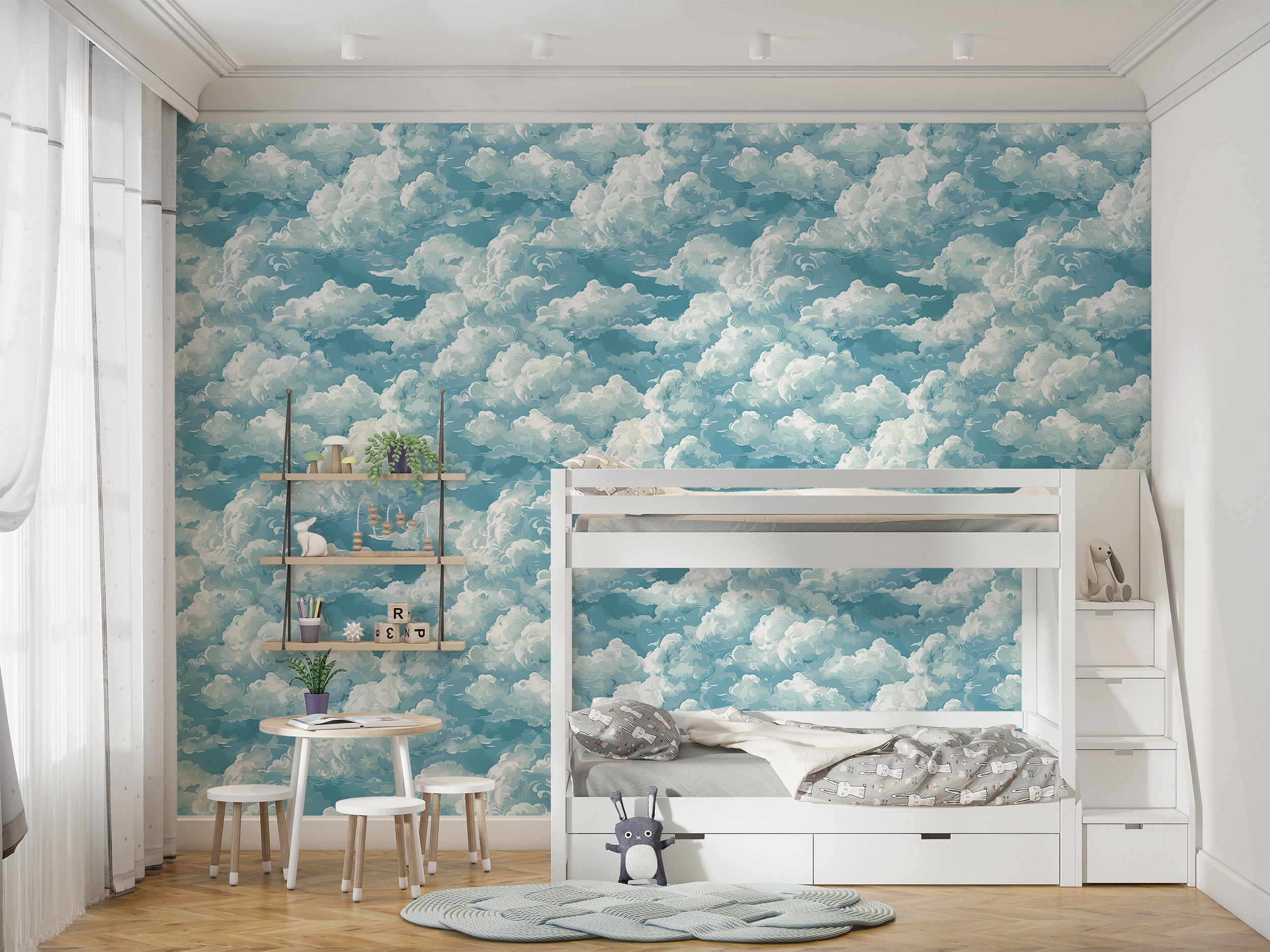 Peel and stick fluffy clouds wallpaper Nursery sky theme wall decor
