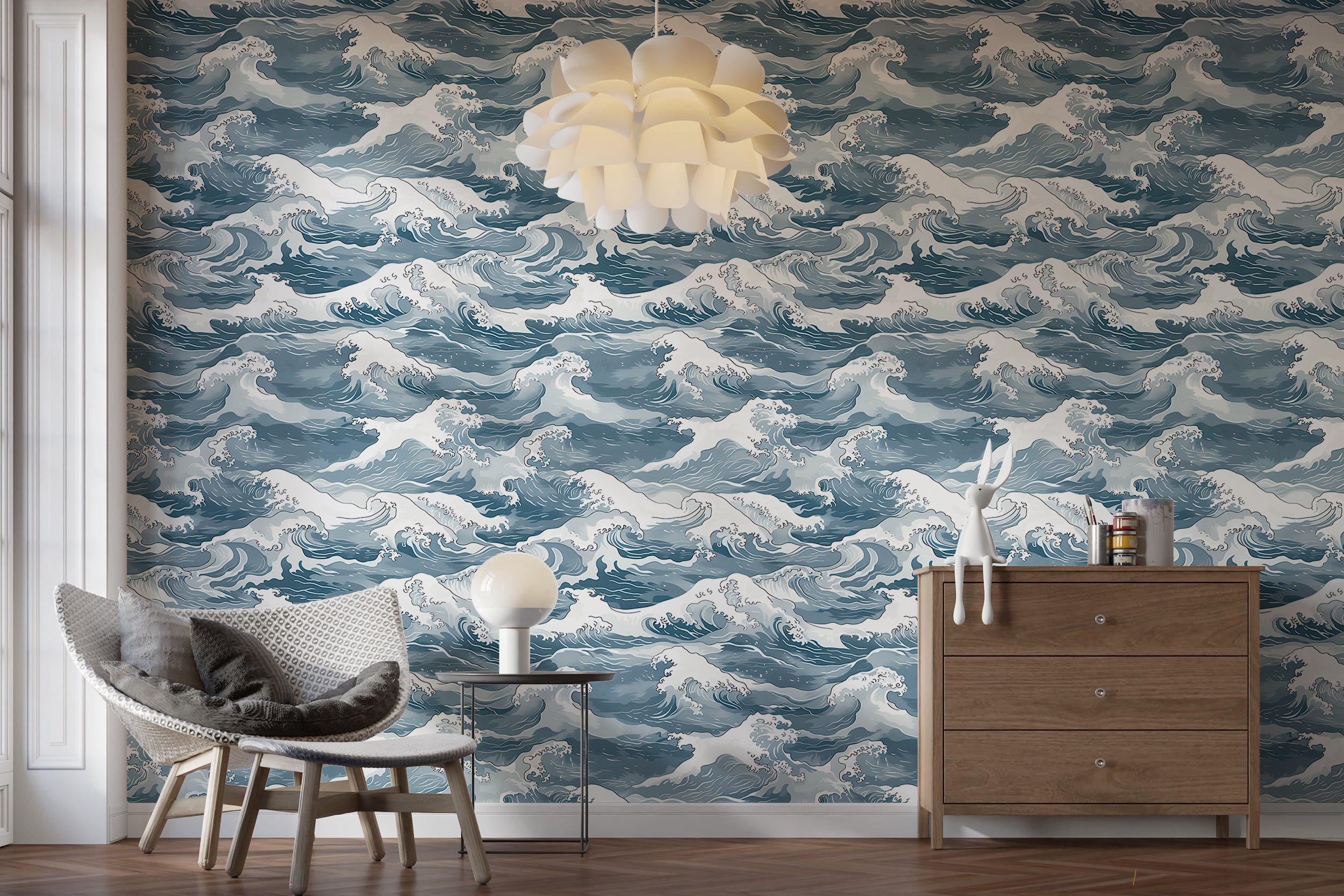Peel and stick ocean wall decor Watercolor sea waves pattern wallpaper