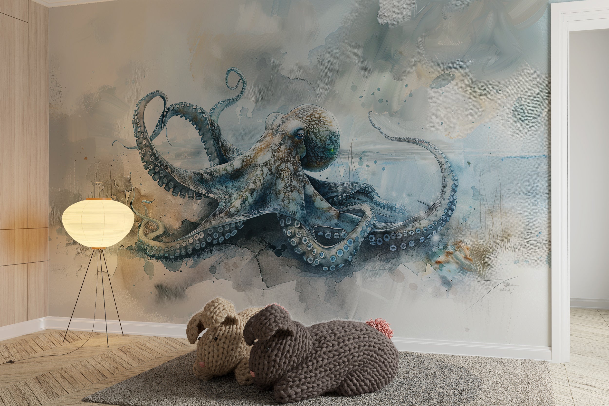 Removable underwater life mural Giant octopus wall decor