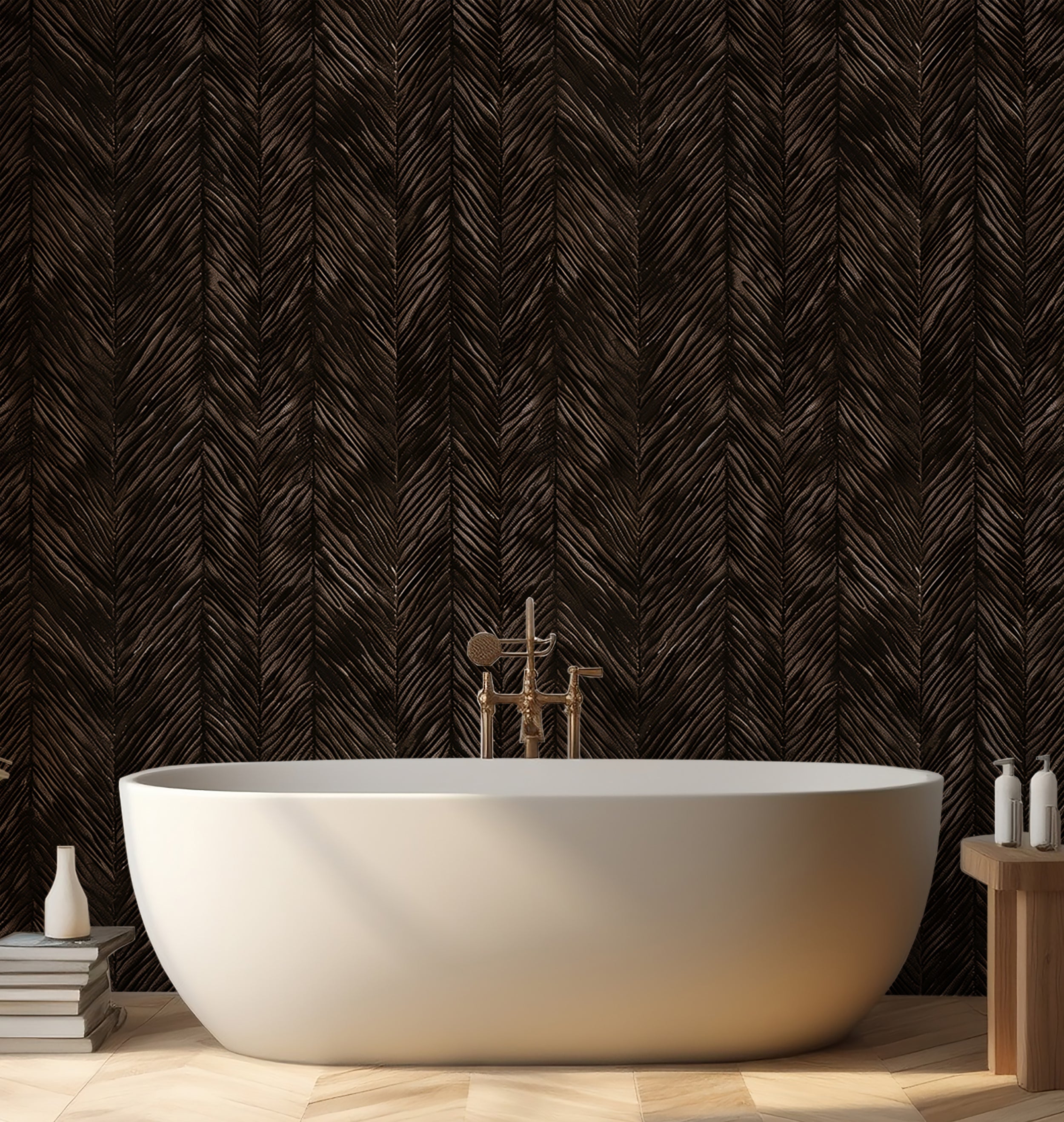 Dark herringbone wallpaper luxury rich brown Peel and stick dark brown geometric wall decor