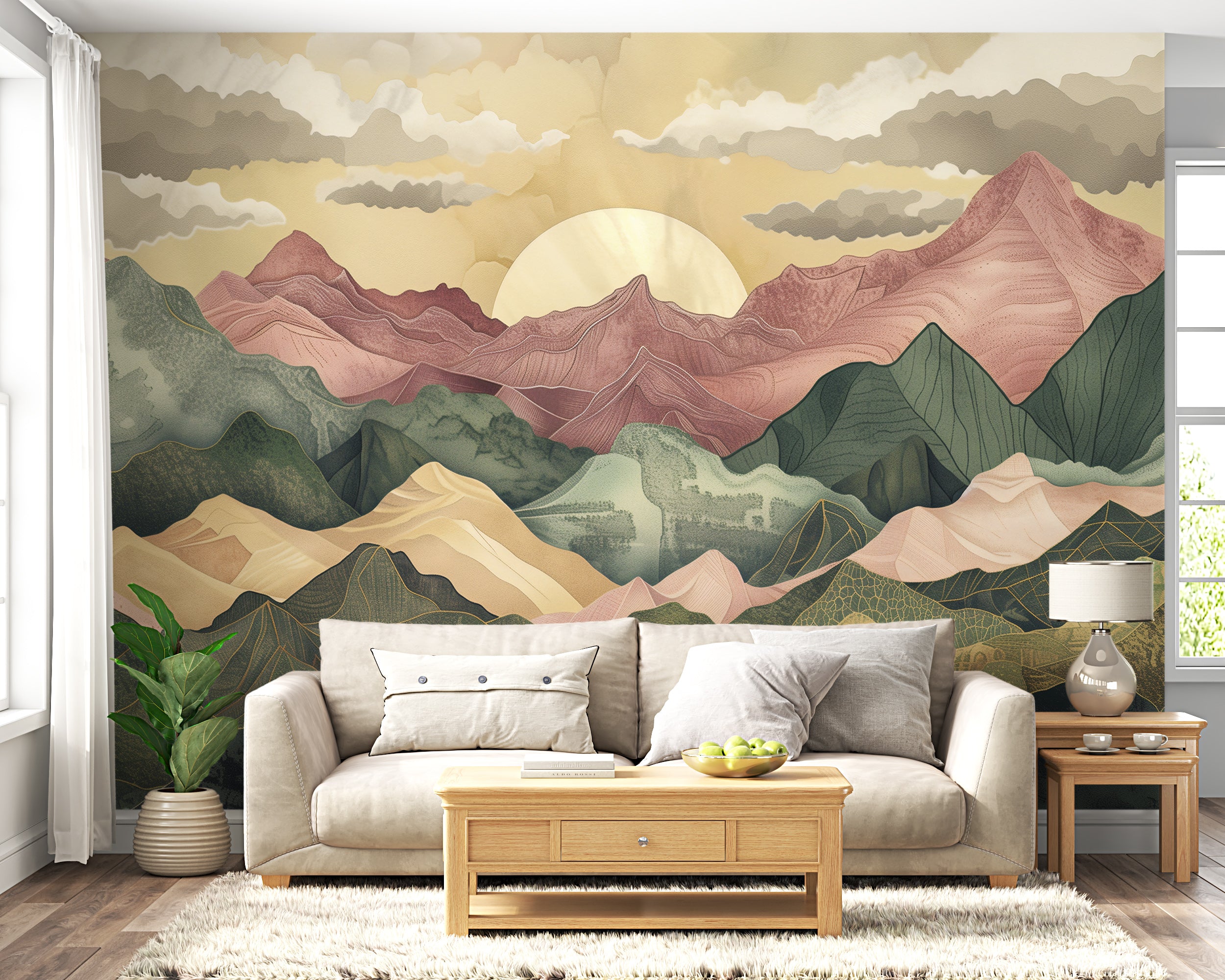 Abstract mountain wall decor removable Colorful nursery nature mural PVC-free