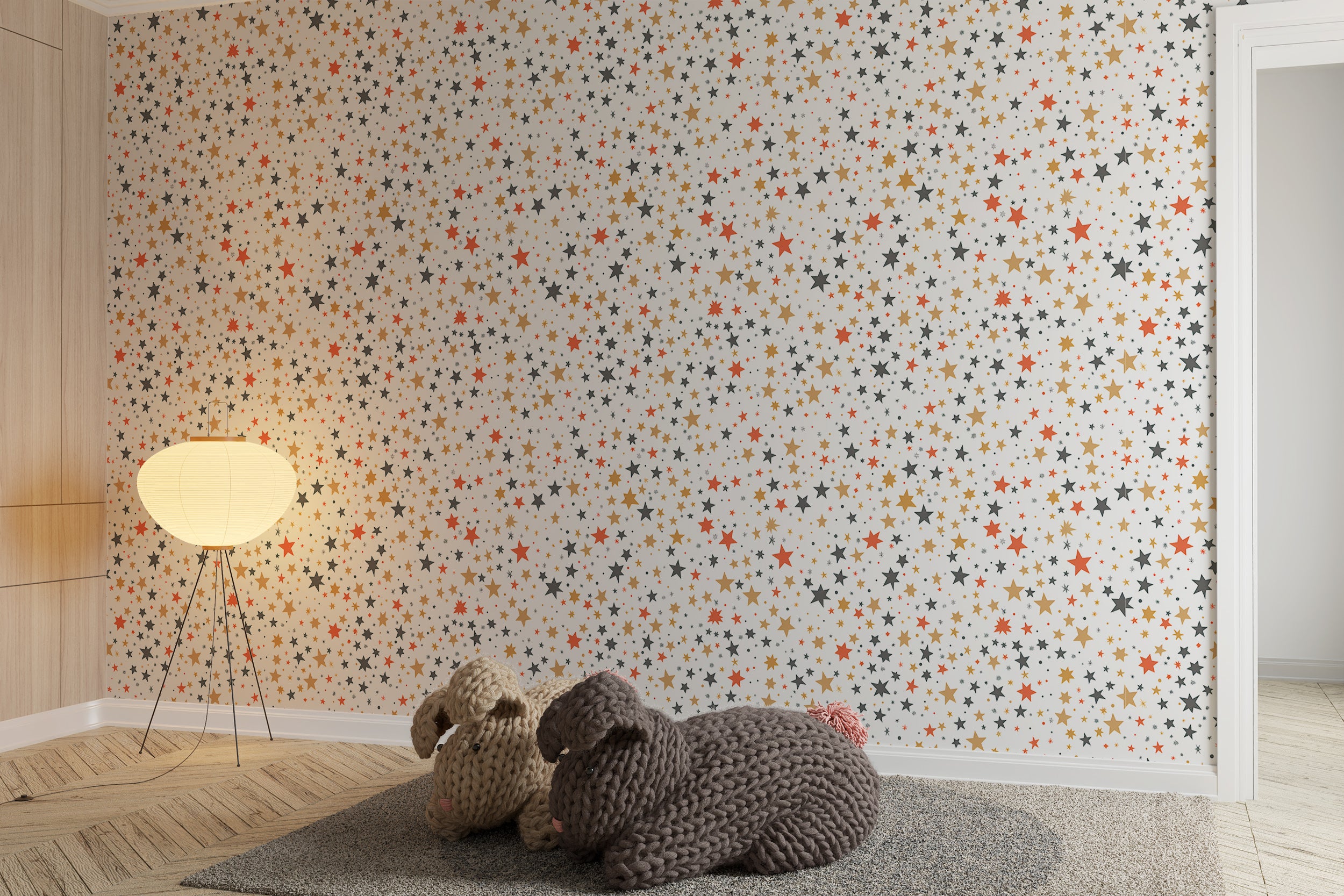 Eco-friendly nursery wallpaper with stars Colorful stars on white background wall decor