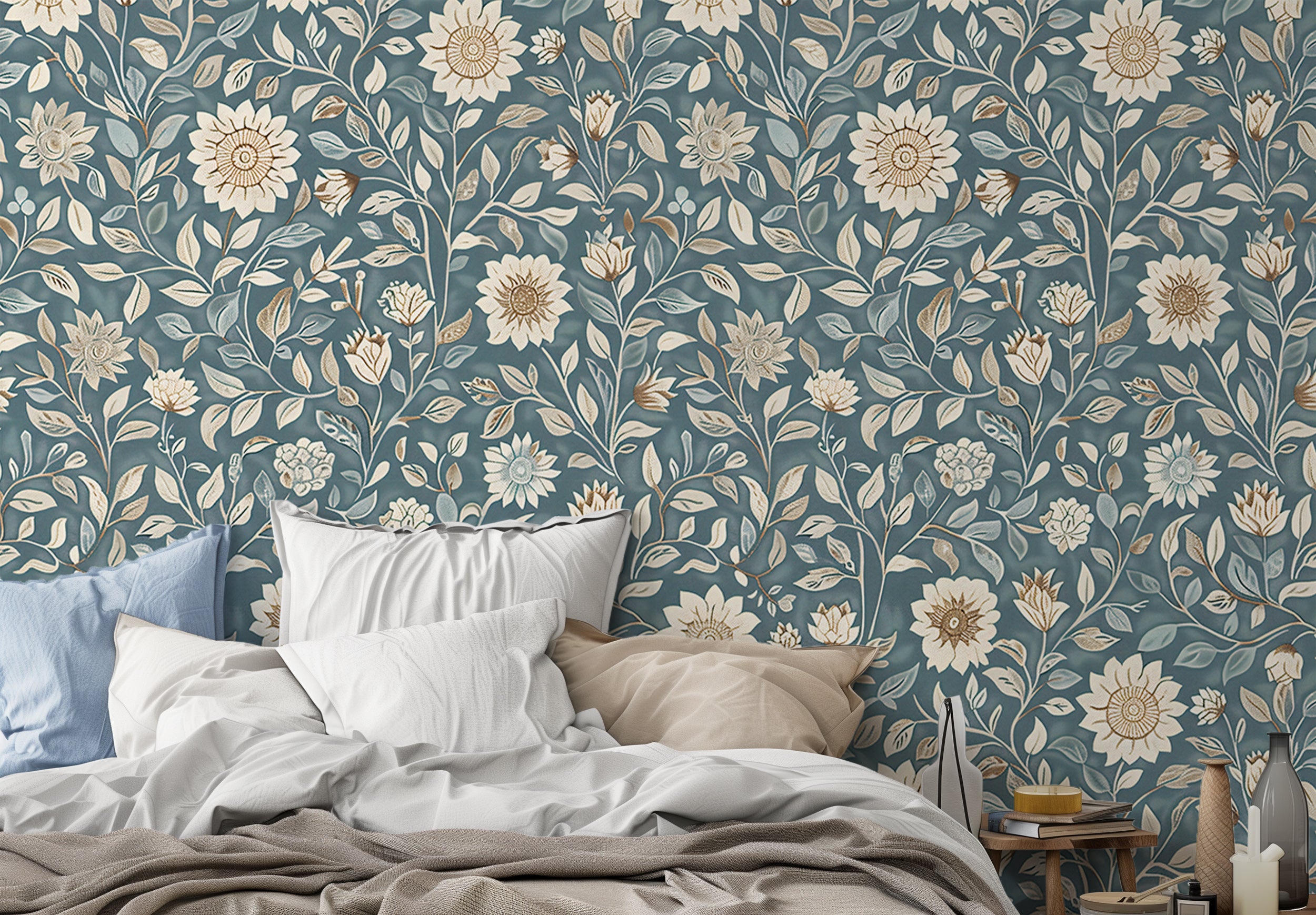 Vintage-inspired botanical wallpaper