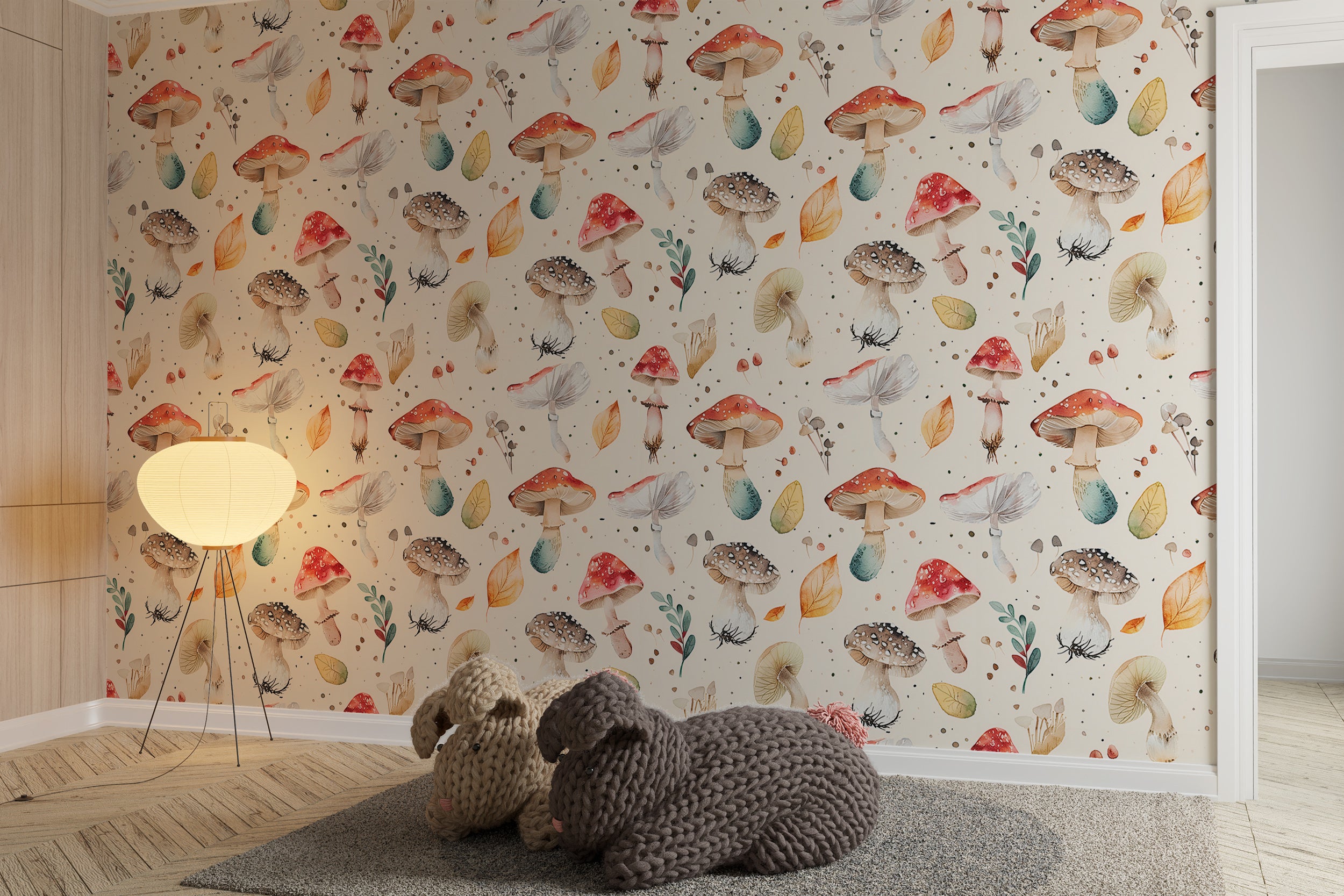 Charming mushroom wallpaper for nurseries Fairytale forest mushrooms wall decor