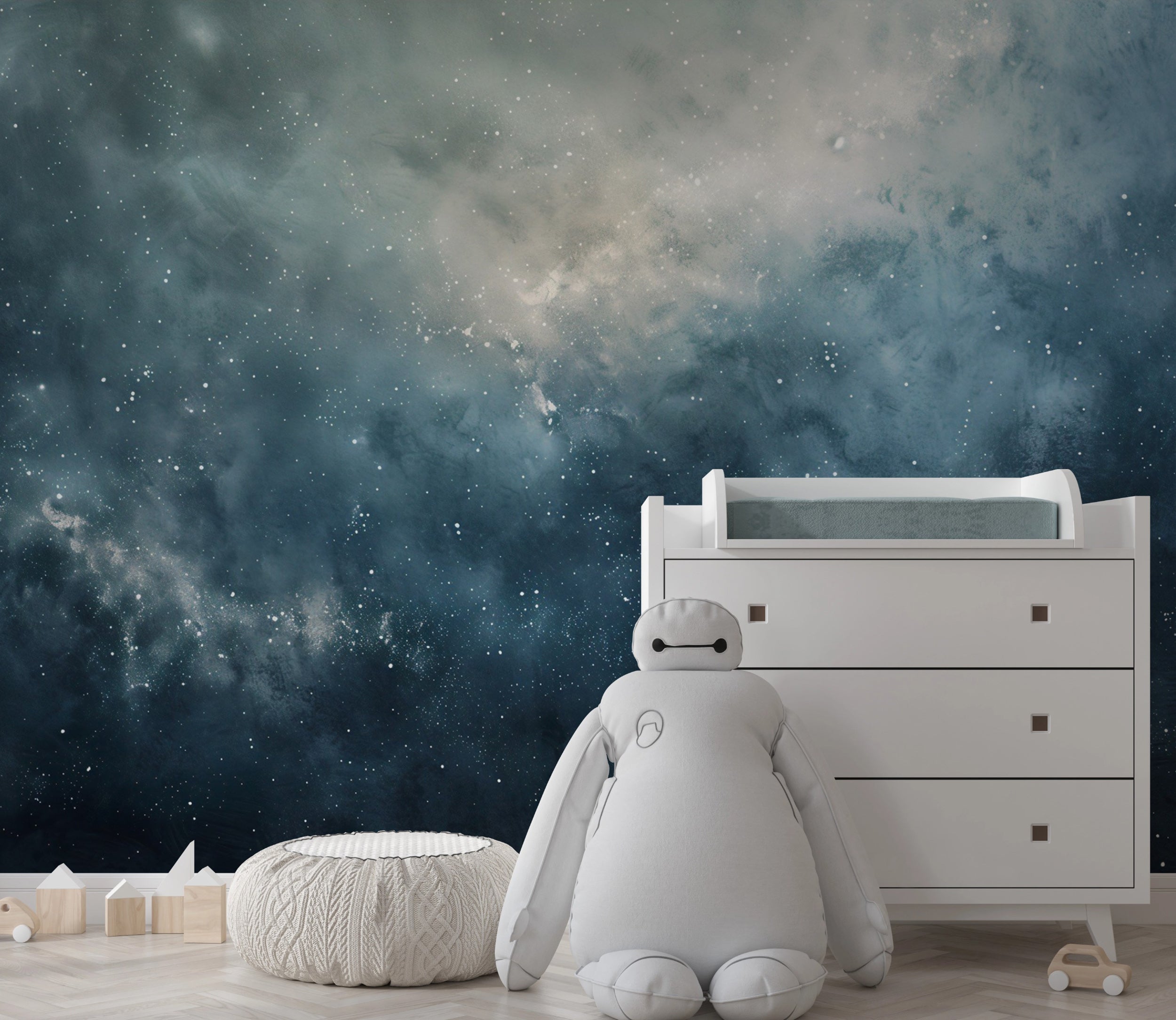 Starry space wall mural for nurseries Dark starry night wallpaper for kids' rooms