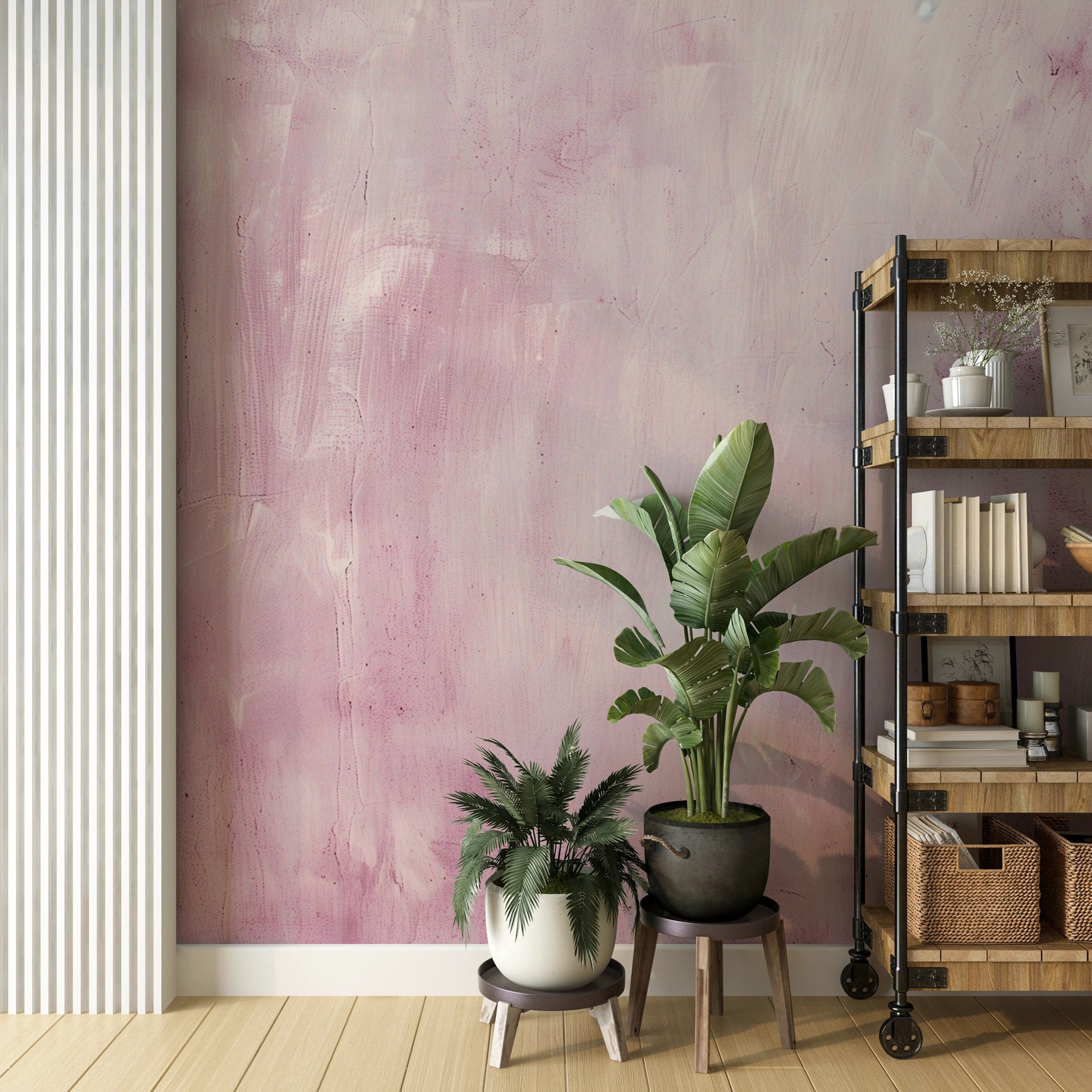 Easy-to-apply Venetian plaster wallpaper Modern pink concrete texture wall art