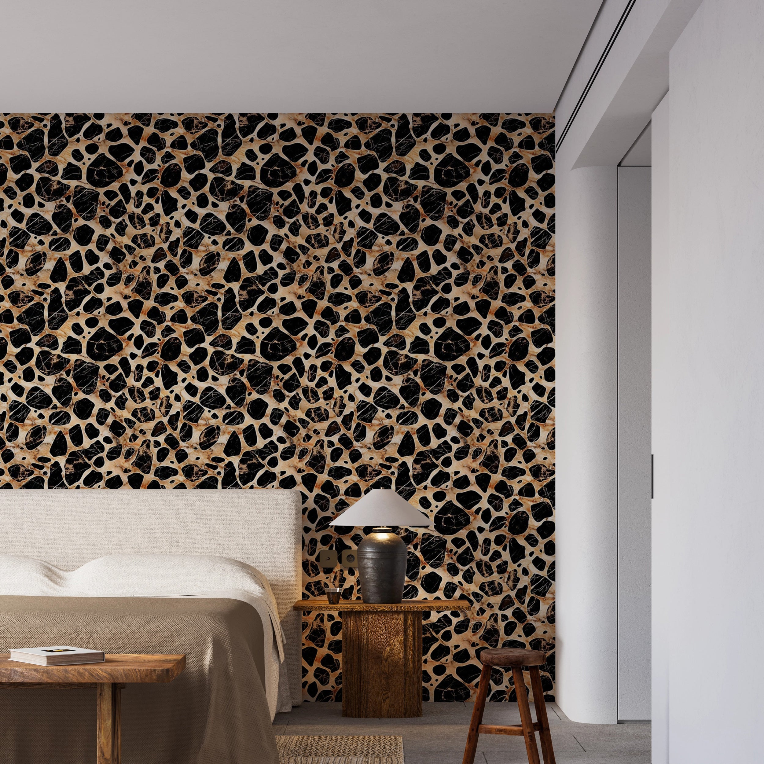 Easy-to-apply leopard print wallpaper for living rooms Exotic marble texture animal print wallpaper