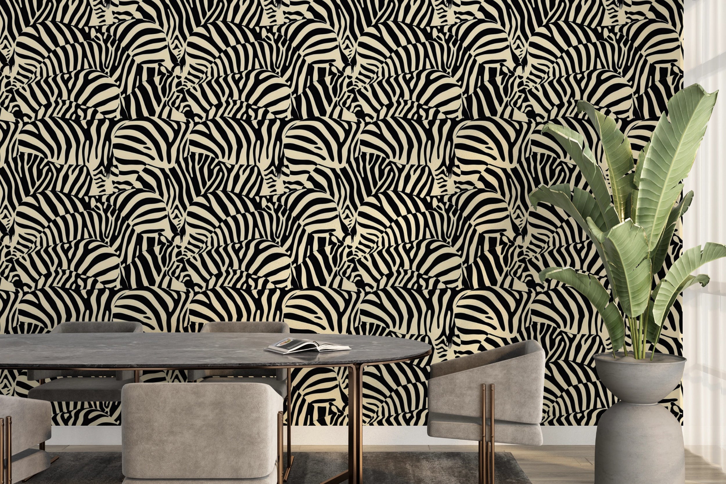 Modern black and cream zebra wallpaper