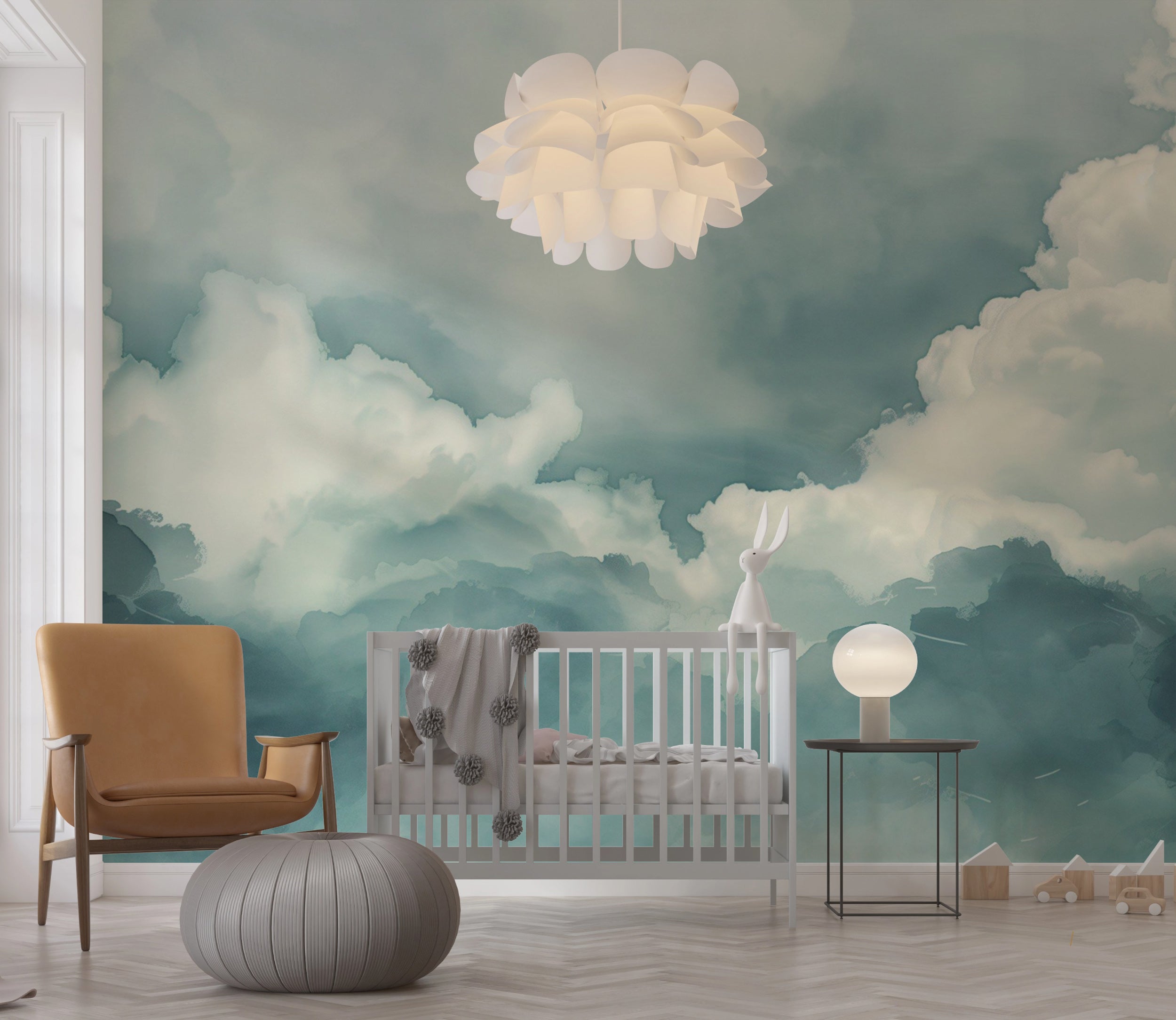 Soft pastel color clouds wall mural Blue and white clouds wallpaper