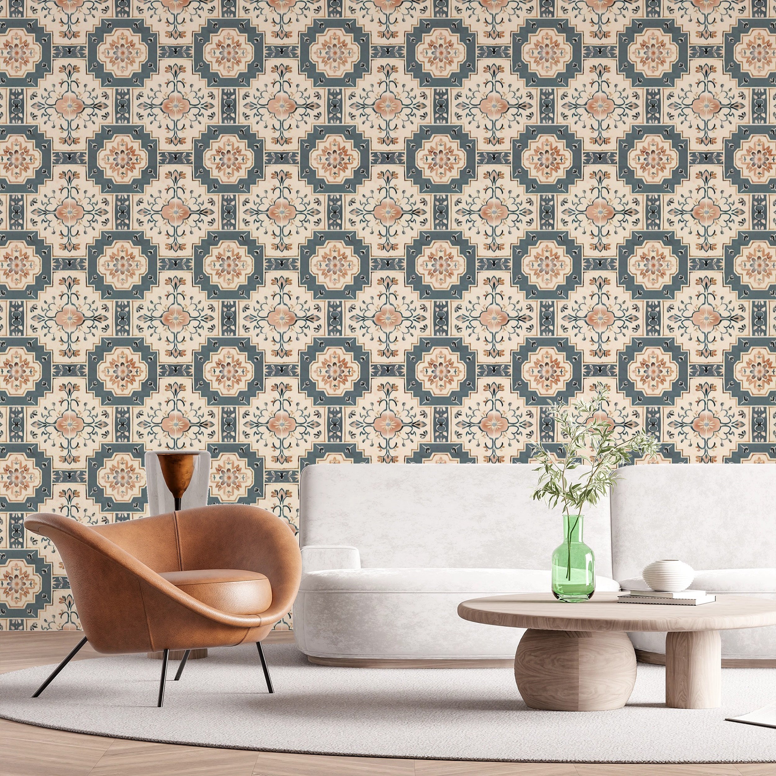 Intricate tile pattern wallpaper for bathrooms