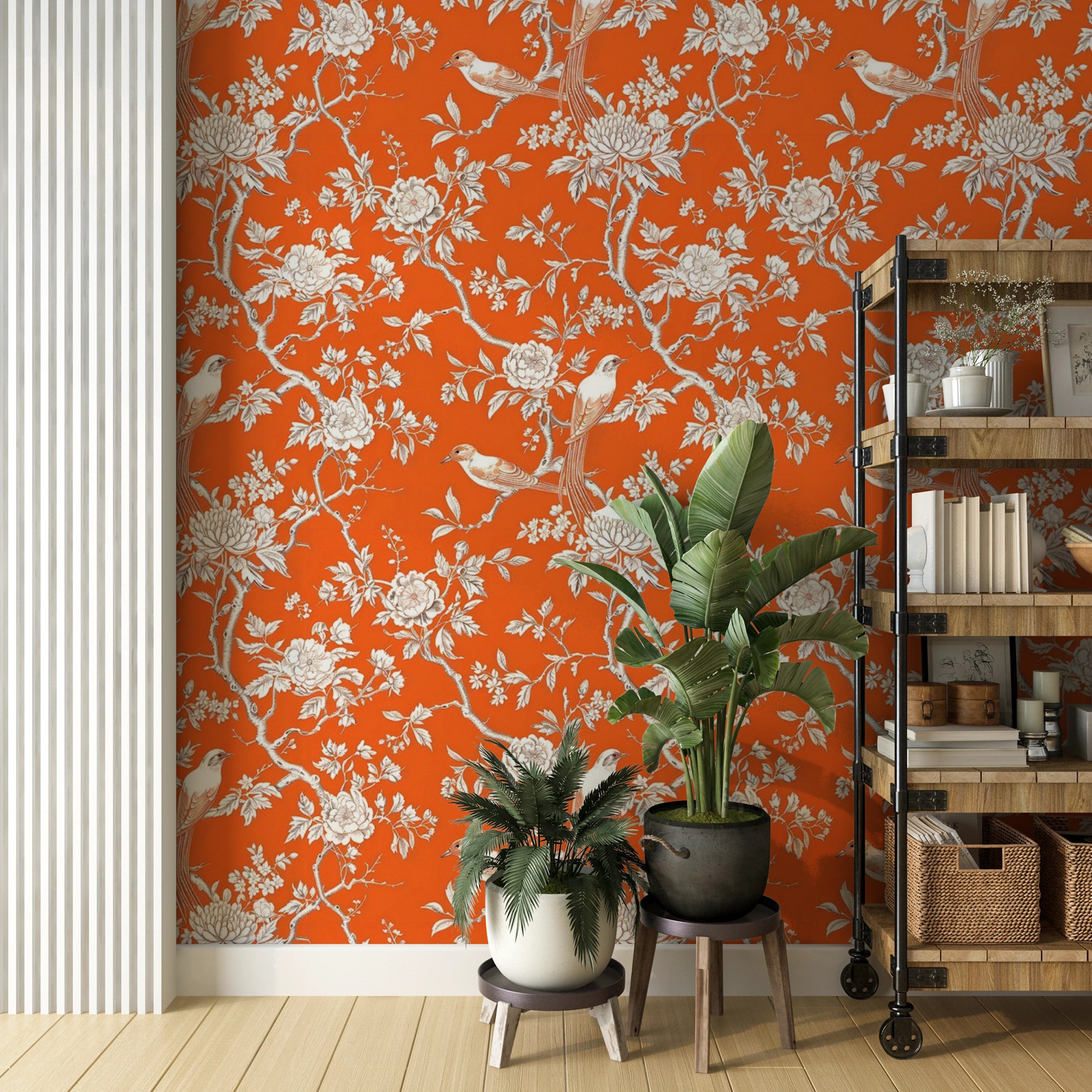 Classic birds and flowers wallpaper in vintage style