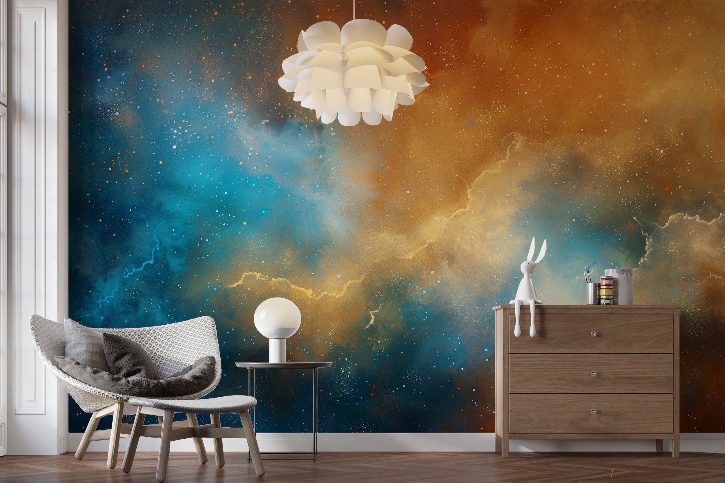 Removable space wallpaper for children's bedrooms Abstract sky wallpaper with stars and planets