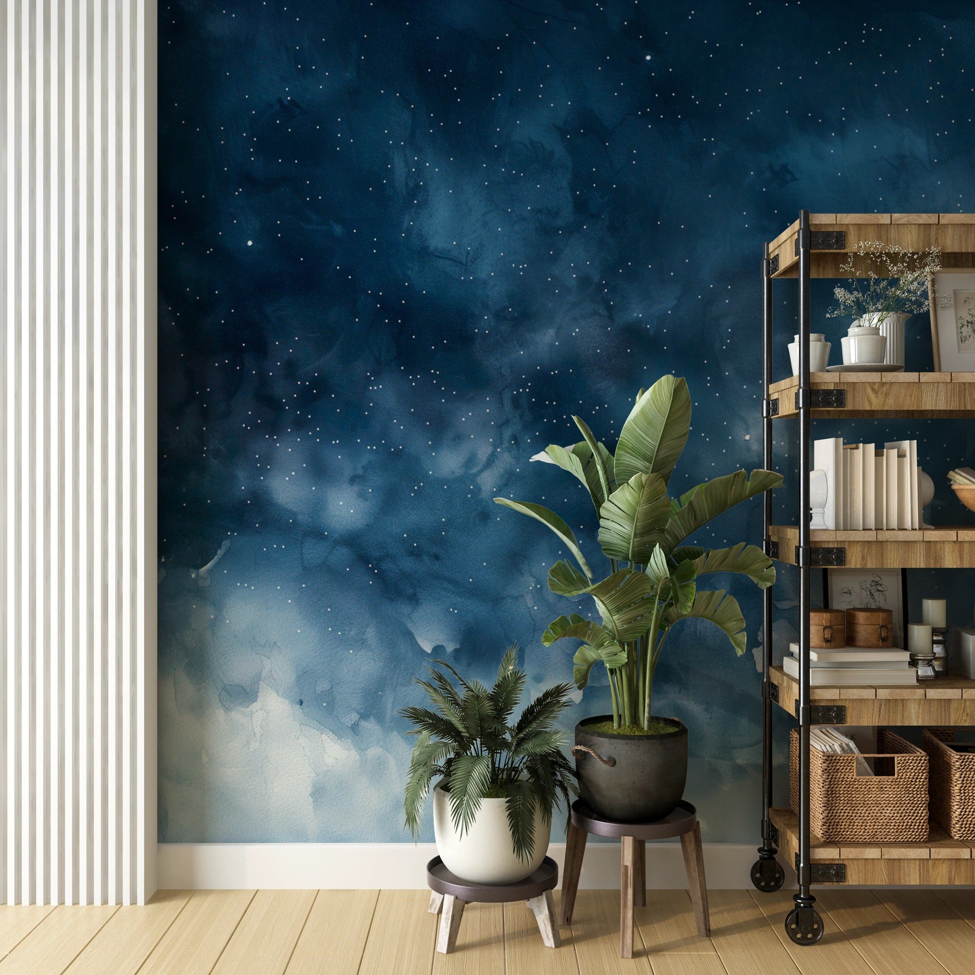 Easy-to-apply starry sky wall art for nurseries
Removable blue and white clouds wallpaper for kids